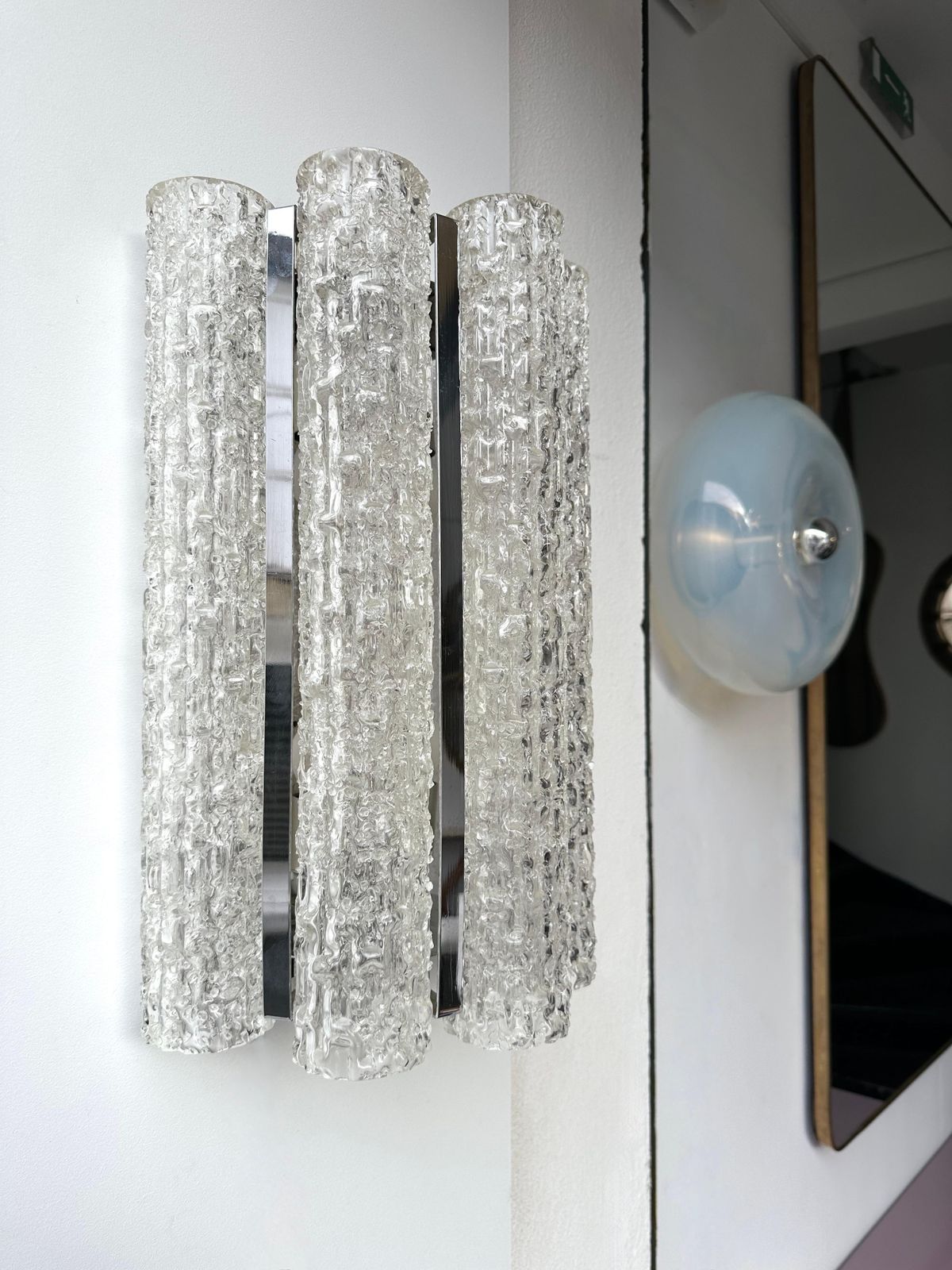 Pair Of Glass Tube And Metal Chrome Sconces By Doria Leuchten. Germany, 1970s photo vinterior
