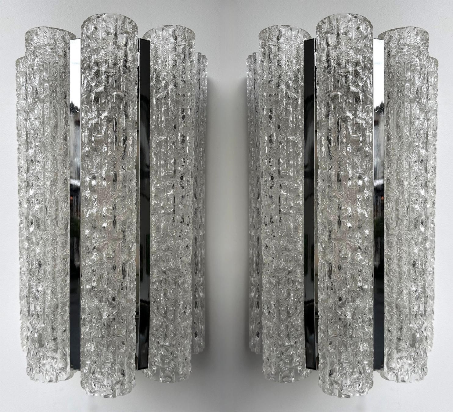 Lighting Pair Of Glass Tube And Metal Chrome Sconces By Doria Leuchten. Germany, 1970s photo