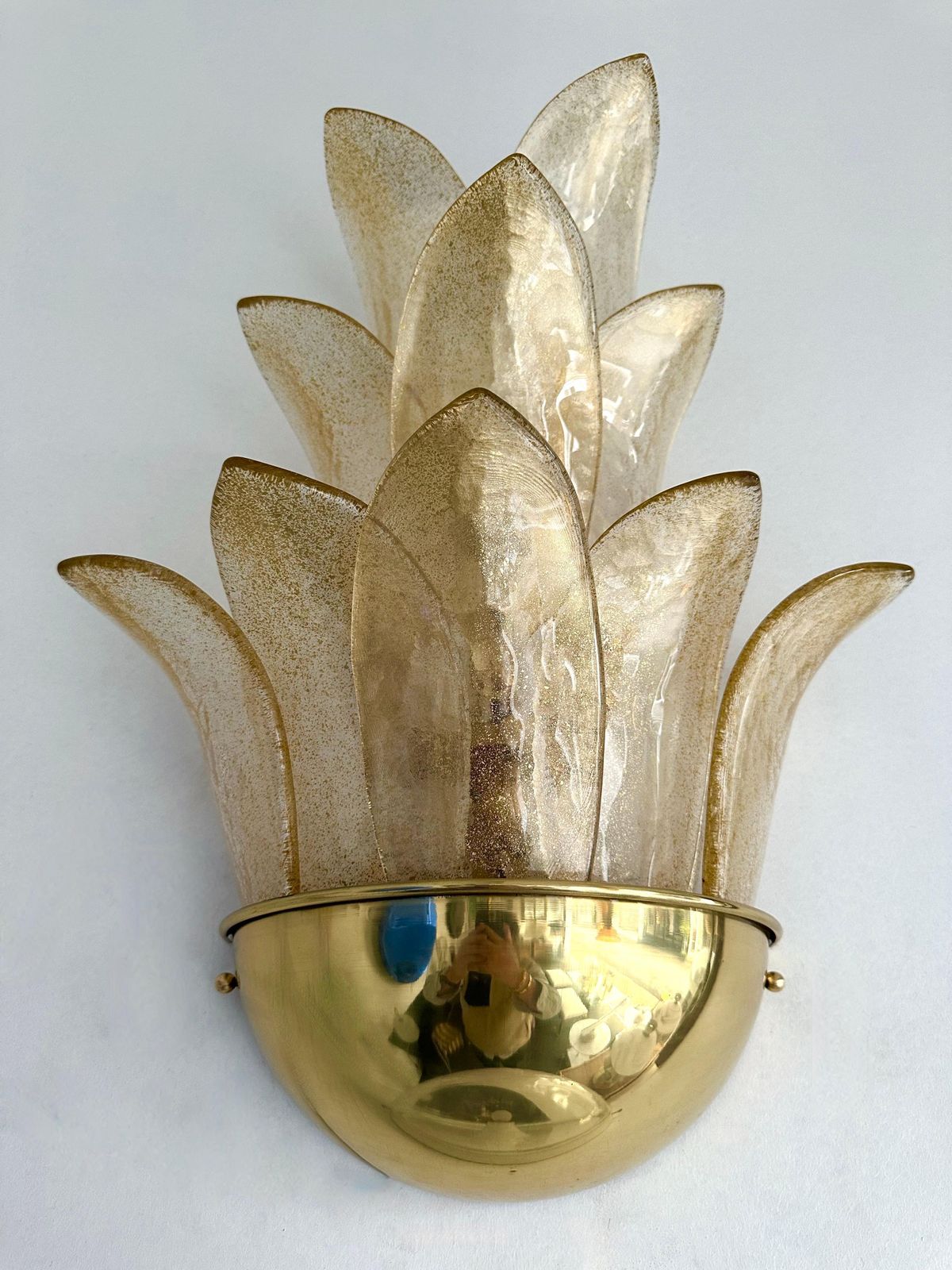 Lighting Contemporary Pair Of Brass And Gilt Murano Glass Palm Tree Sconces, Italy photo
