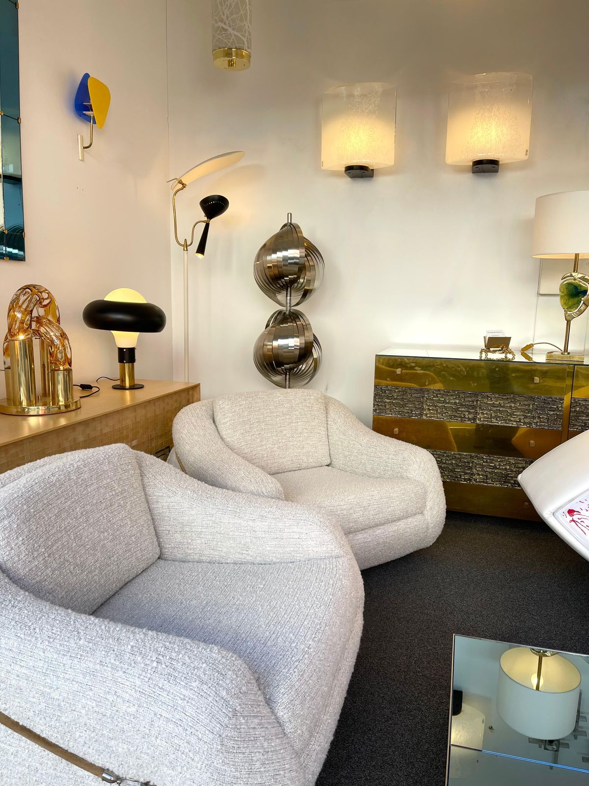 Pair Of Bubble Murano Glass And Metal Sconces By Leucos, Italy, 1970s photo buy