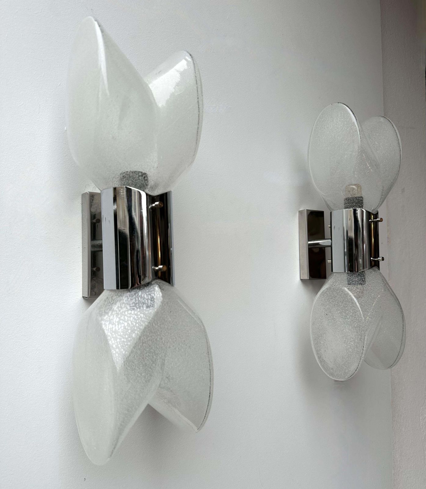Pair Of Metal Sconces Murano Glass By Aldo Nason For Mazzega, Italy, 1970s photo for sale