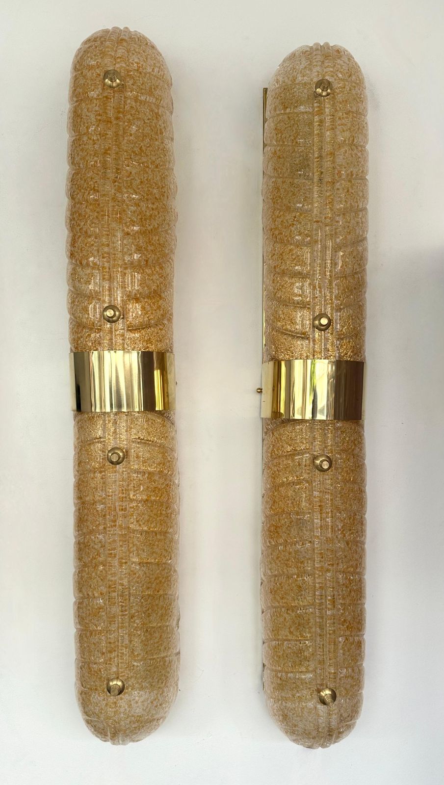 Contemporary Pair Of Brass And Palm Murano Glass Sconces, Italy photo 4276.0
