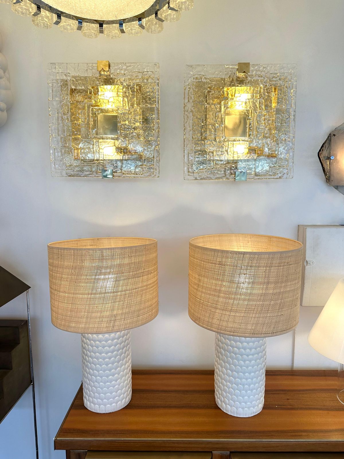 Contemporary Pair Of Sconces Brass And Murano Glass Textured Blade, Italy photo 4276.0