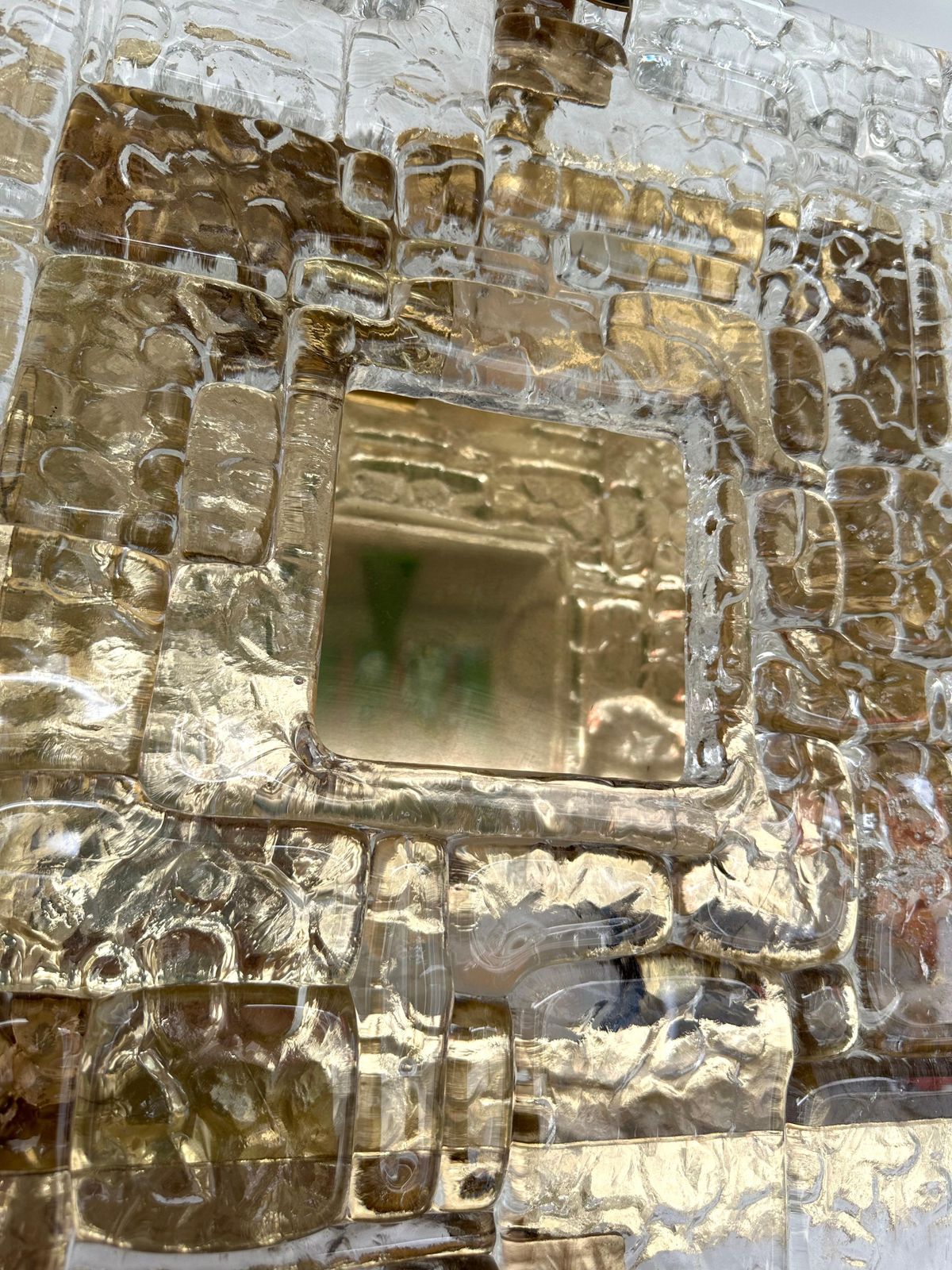 photo for sale Contemporary Pair Of Sconces Brass And Murano Glass Textured Blade, Italy
