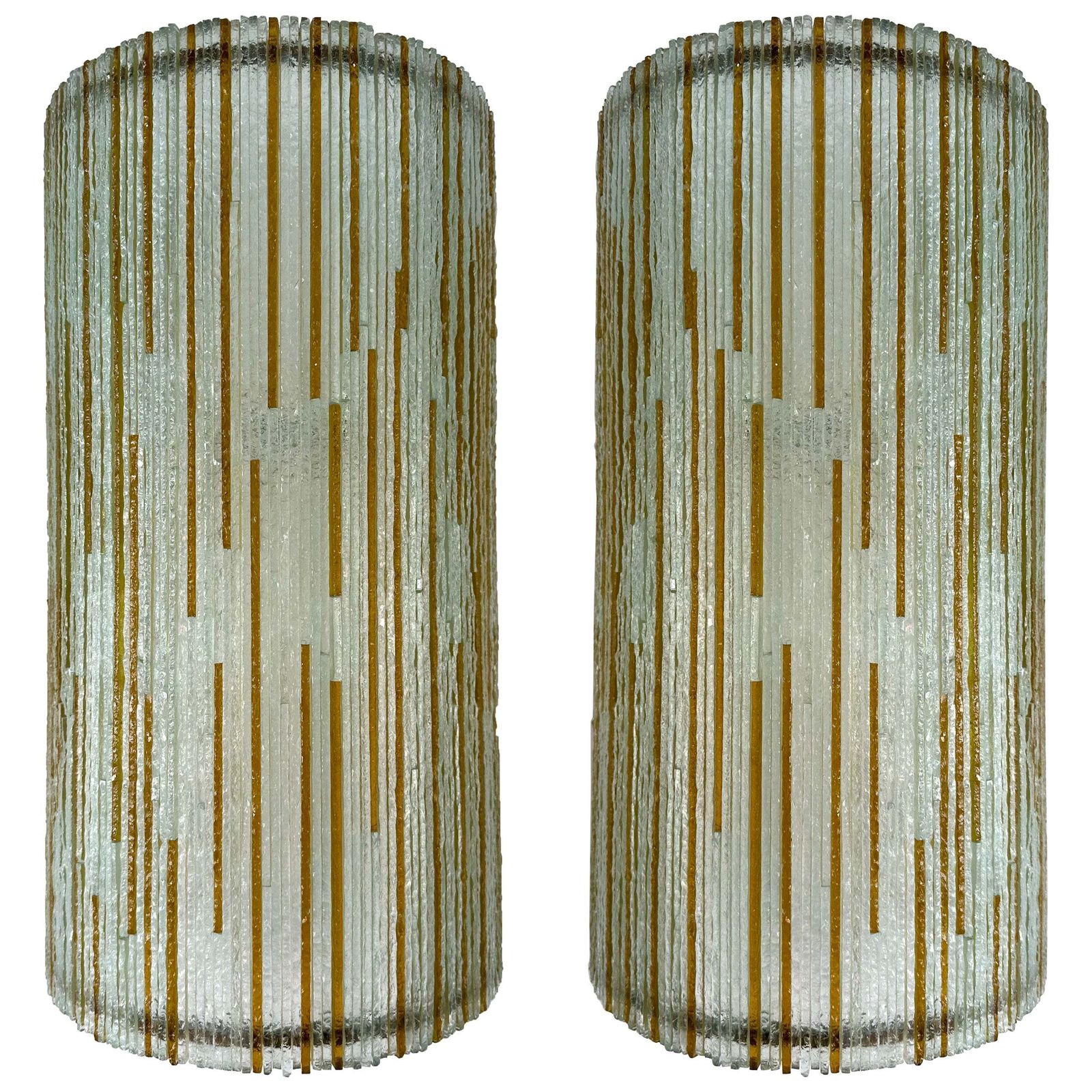 Large Pair Of Hammered Amber Glass Ice Sconces By Poliarte, Italy, 1970s