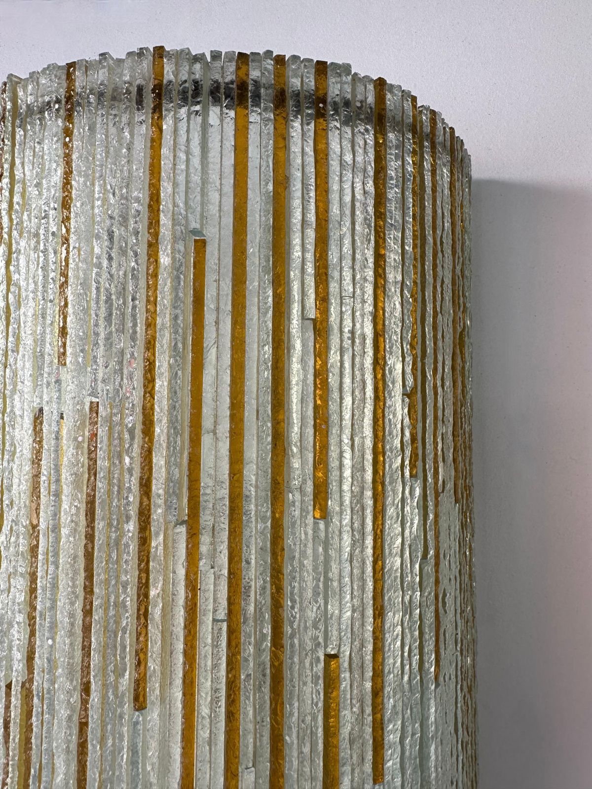 Large Pair Of Hammered Amber Glass Ice Sconces By Poliarte, Italy, 1970s photo 4704.0