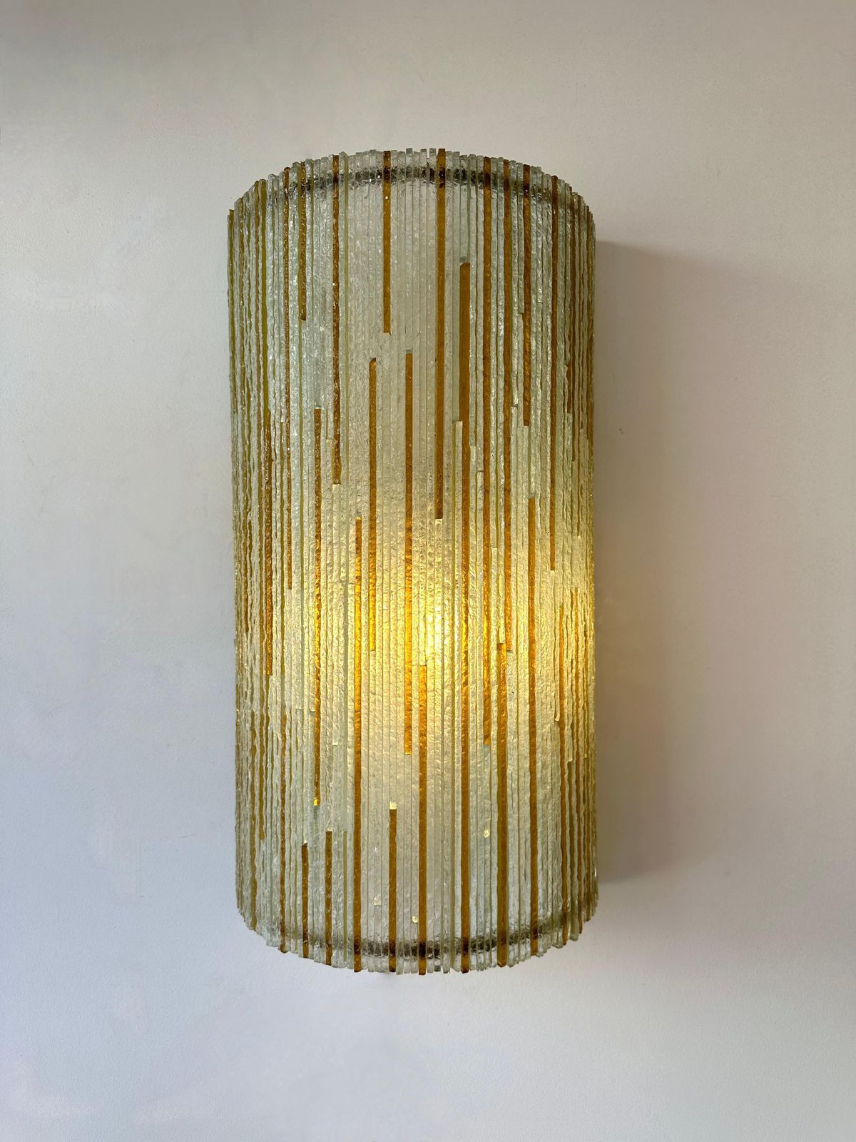 Large Pair Of Hammered Amber Glass Ice Sconces By Poliarte, Italy, 1970s photo buy