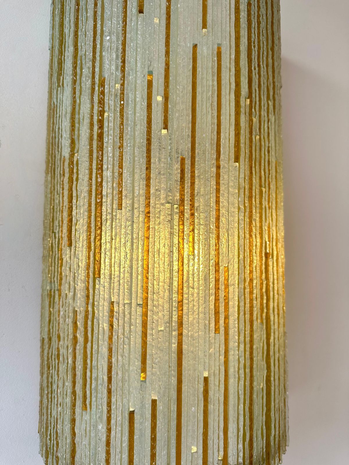 Lighting Large Pair Of Hammered Amber Glass Ice Sconces By Poliarte, Italy, 1970s photo