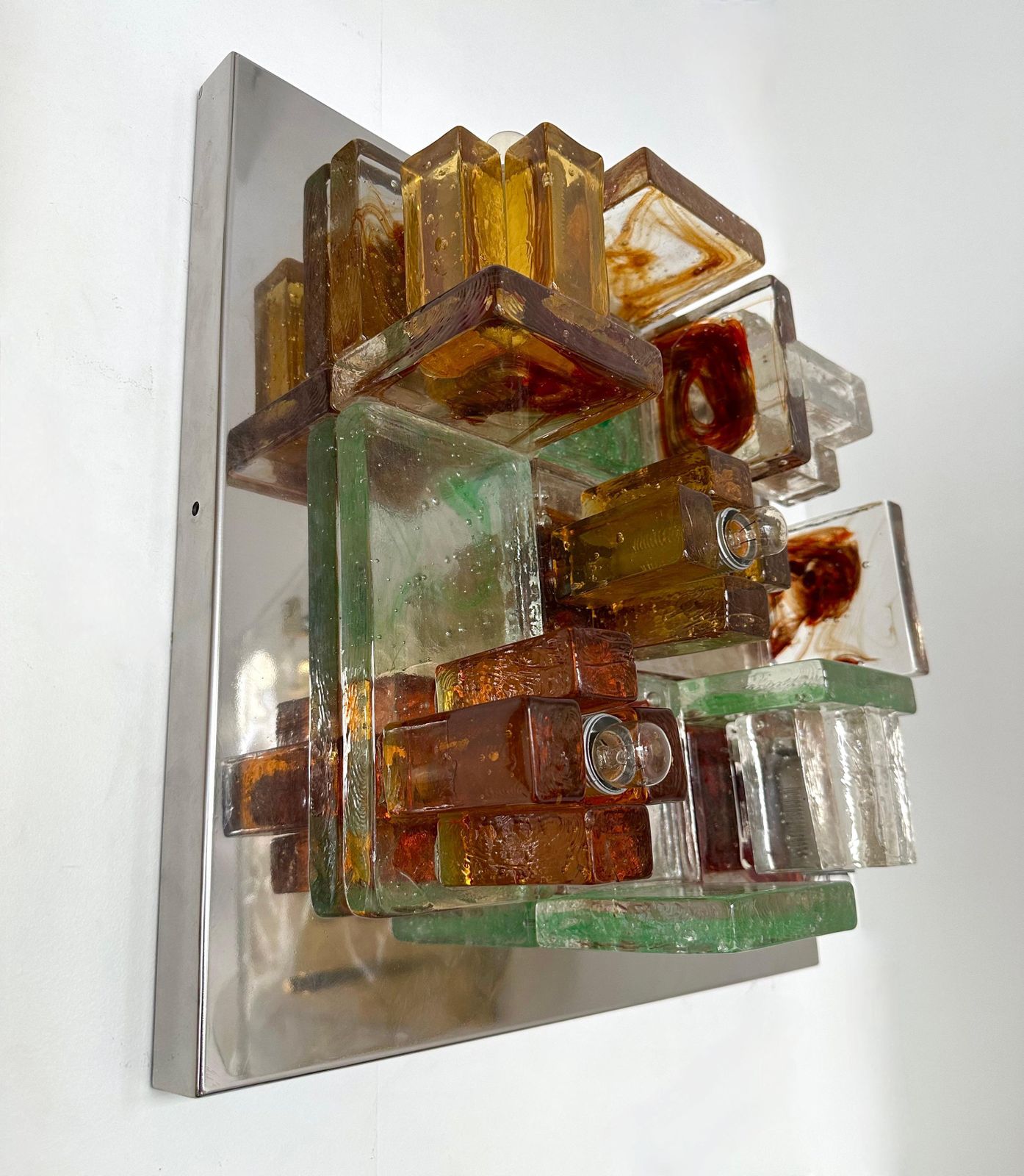 photo furniture Pair Of Geometry Glass Construction Metal Sconces By Poliarte, Italy, 1970s