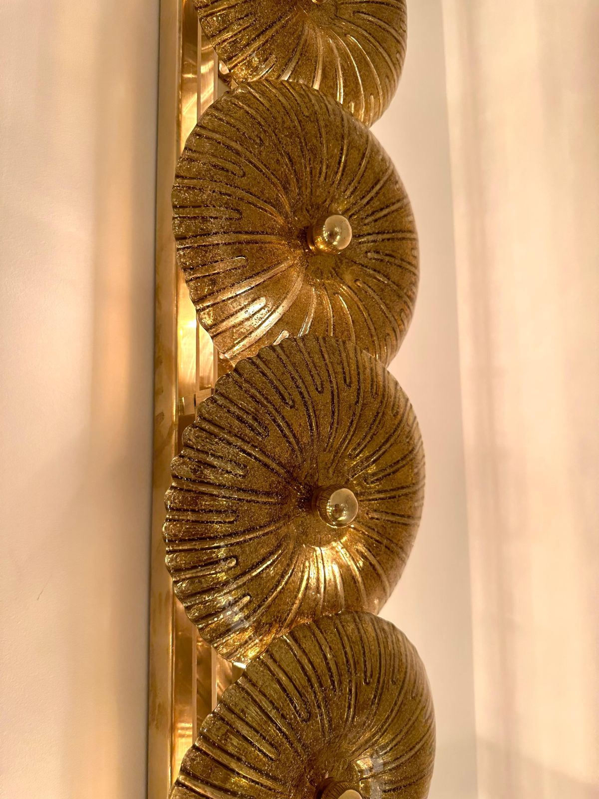 Large Contemporary Pair Of Brass Gold Leaf Murano Glass Sconces, Italy photo 6414.0