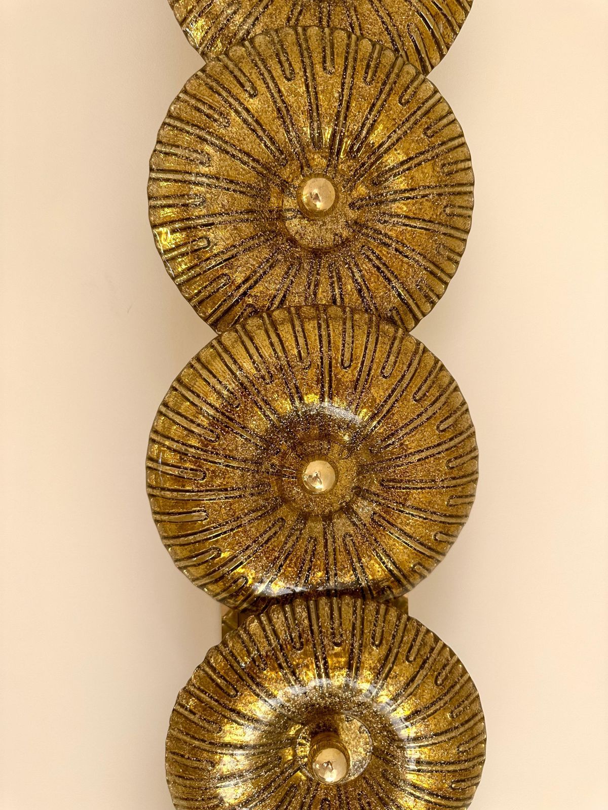 Large Contemporary Pair Of Brass Gold Leaf Murano Glass Sconces, Italy photo vintage