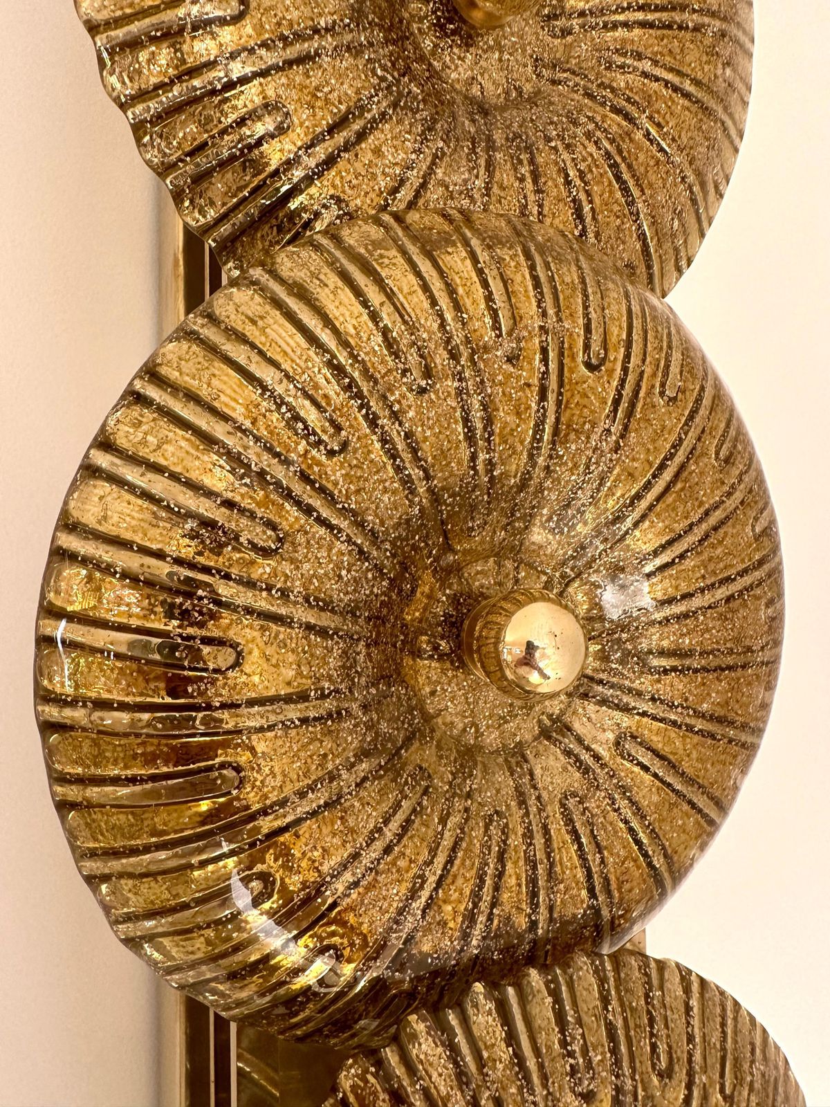 photo furniture Large Contemporary Pair Of Brass Gold Leaf Murano Glass Sconces, Italy
