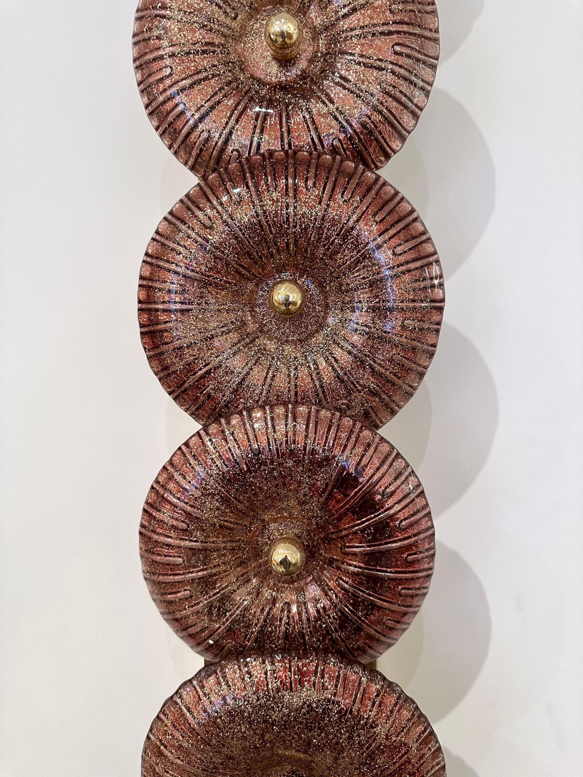 Large Contemporary Pair Of Brass Pink Gold Leaf Murano Glass Sconces, Italy photo vinterior