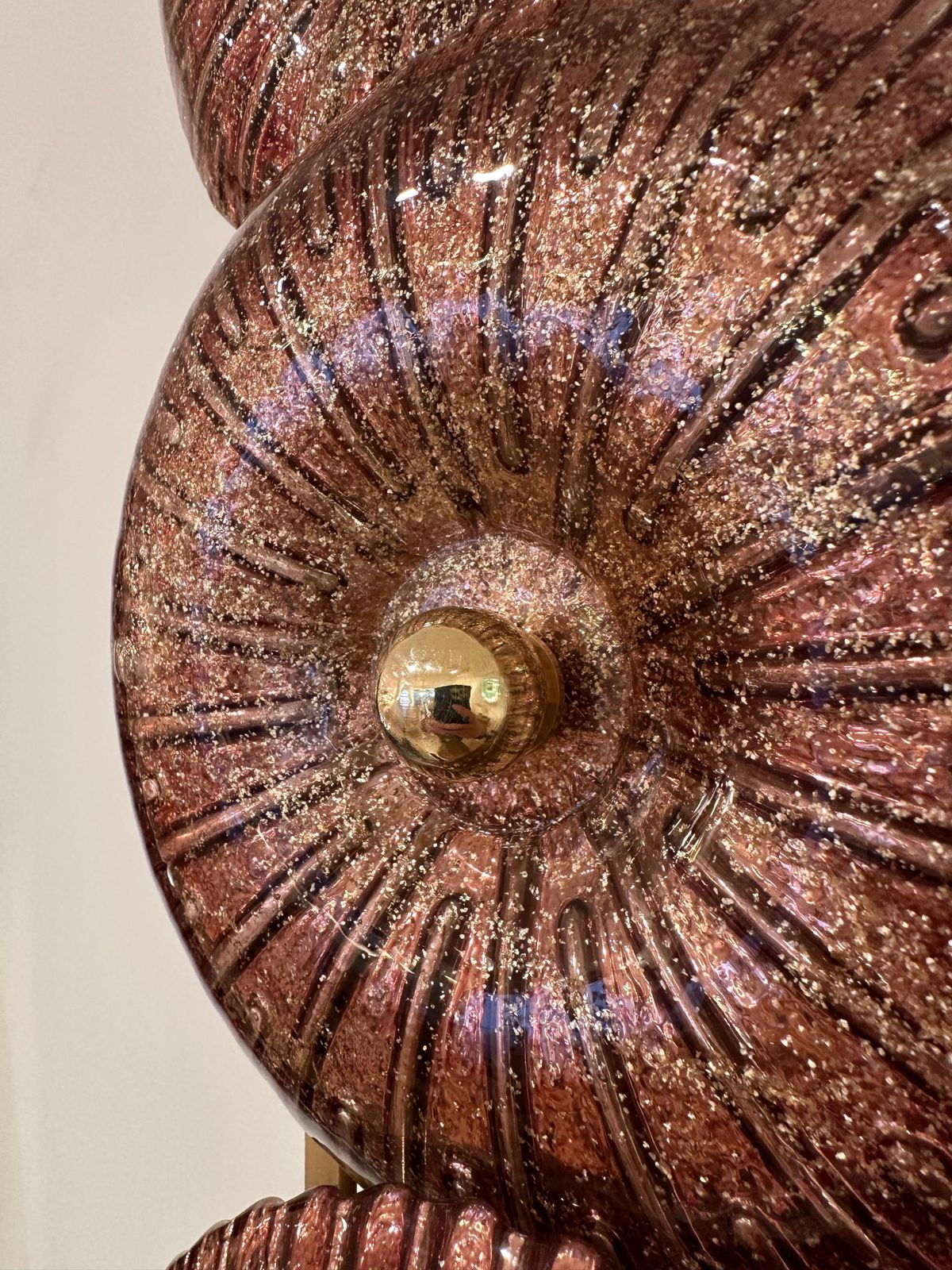 photo furniture Large Contemporary Pair Of Brass Pink Gold Leaf Murano Glass Sconces, Italy