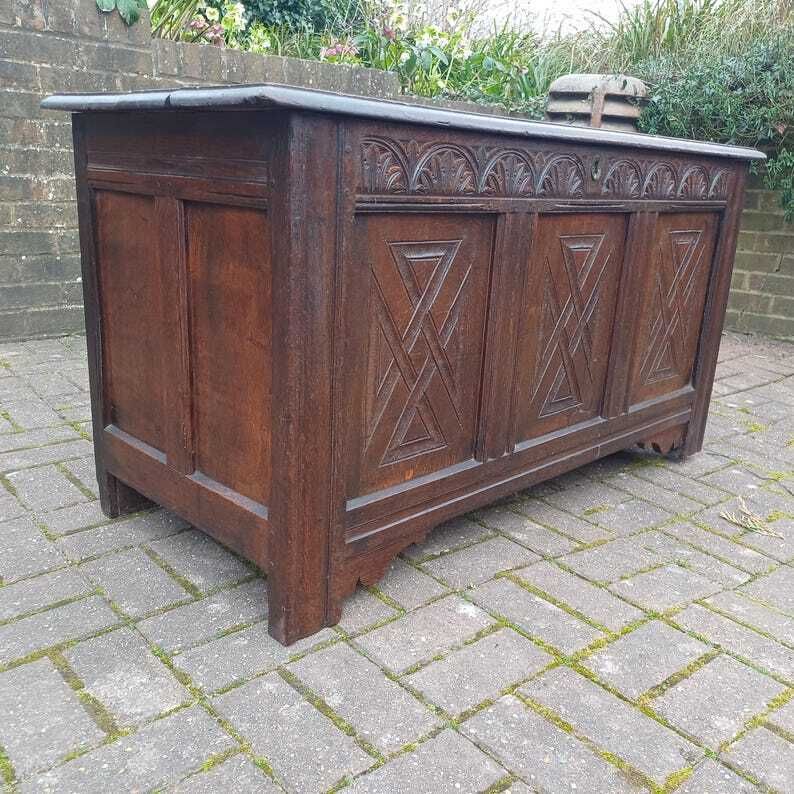 photo for sale Huge Classic Antique Vintage Old English Oak Mid 19th Century Oak Trunk Or Coffer Free Hand Delivery