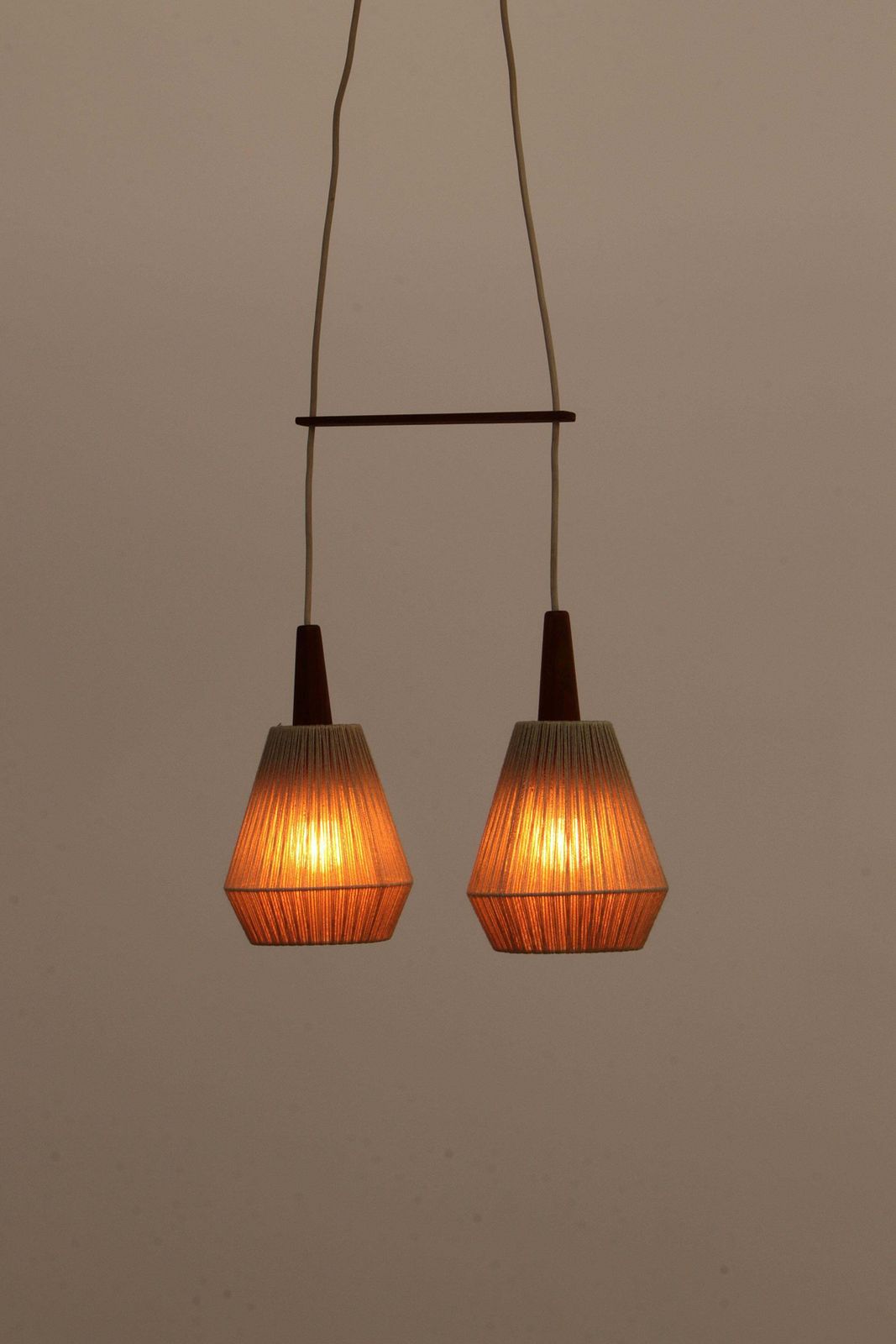 Vintage Hanging Lamp With Two Shades And Teak, 1960s Sweden photo vintage