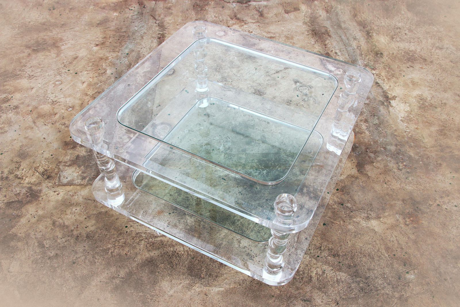 Furniture French Coffee Table Lucite And Glass Maison Romeo, 1970s photo