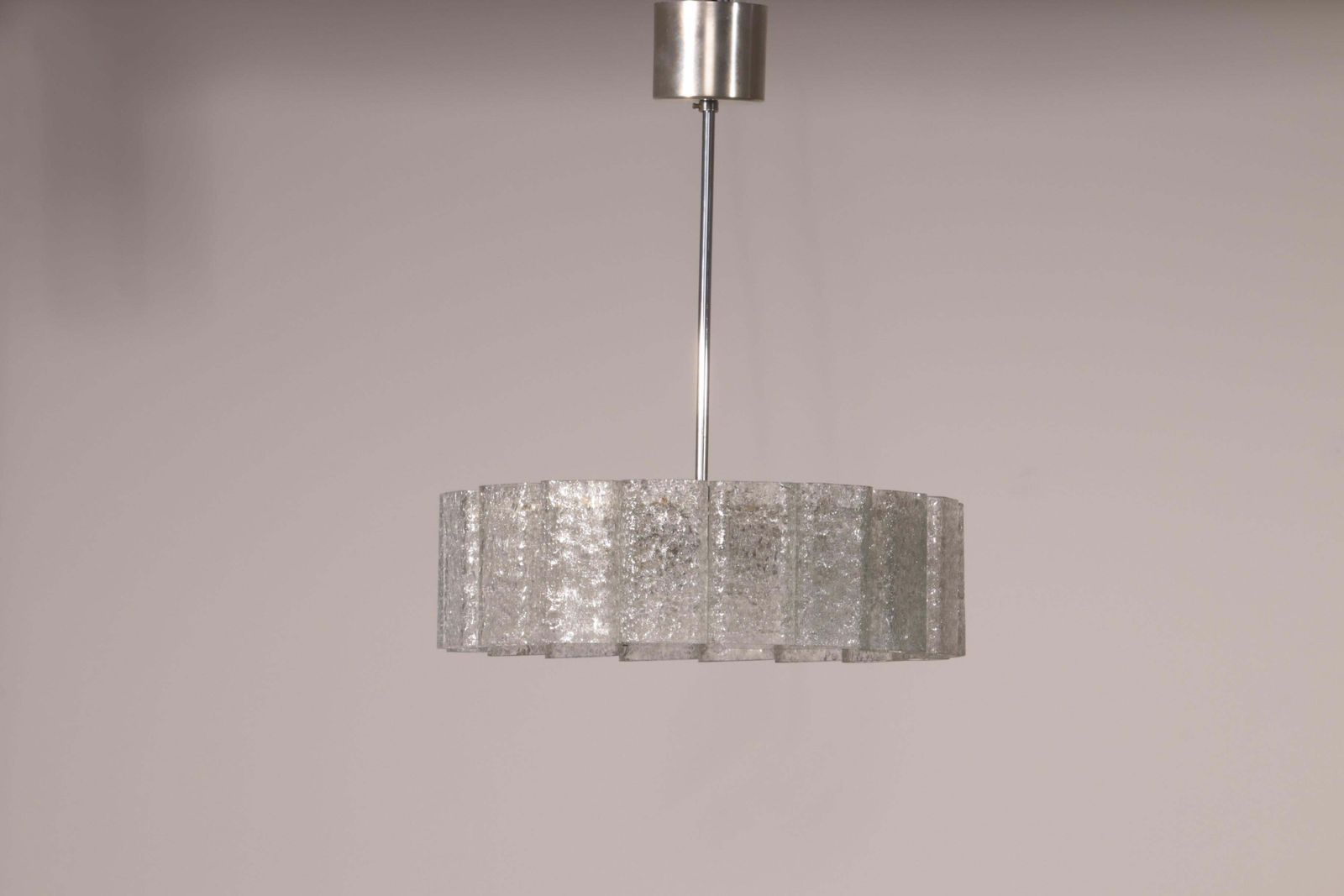 "Doria Leuchten Ice Glass Hanging Lamp With Relief Glass Cylinders, 1960s" photo vinterior