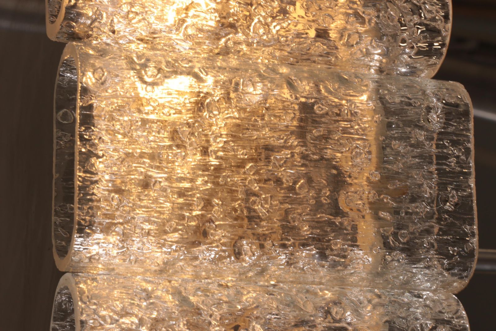 photo vinterior "Doria Leuchten Ice Glass Hanging Lamp With Relief Glass Cylinders, 1960s"