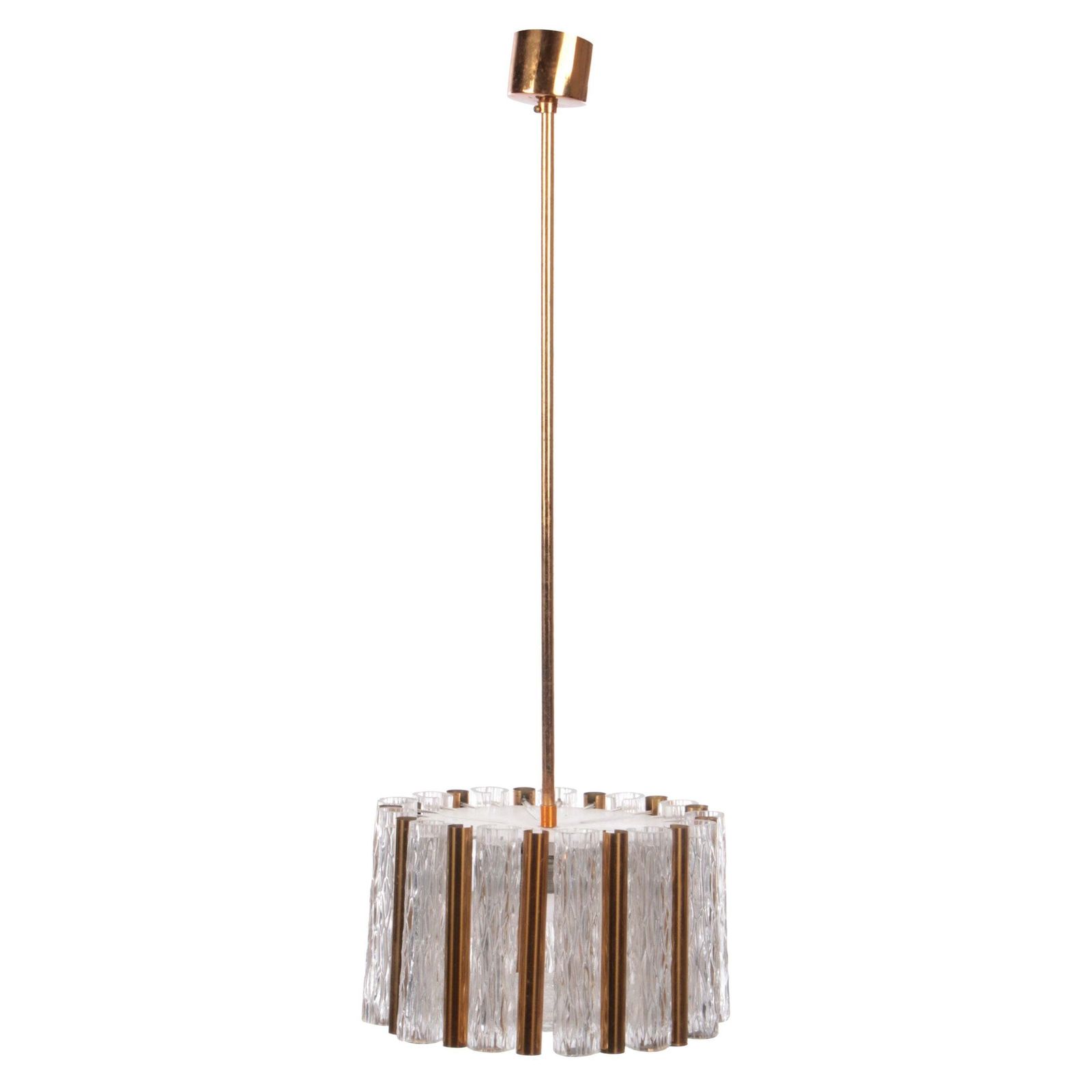 Vintage Crystal Ice Glass Round Chandelier By Kaiser Leuchten, 60s
