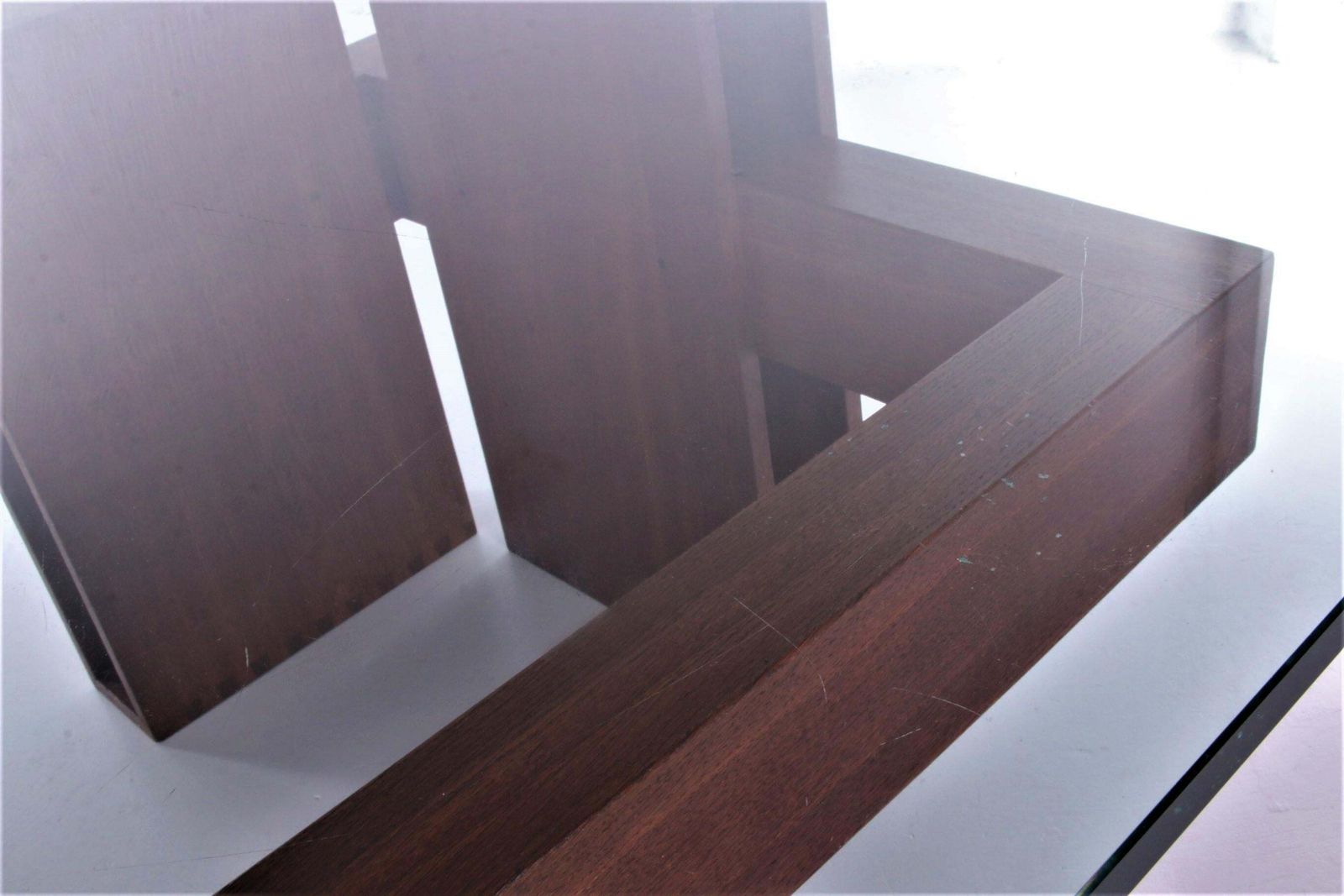 Furniture French Brutalist Design Coffee Table Of Teak With Glass Top, 1970 photo