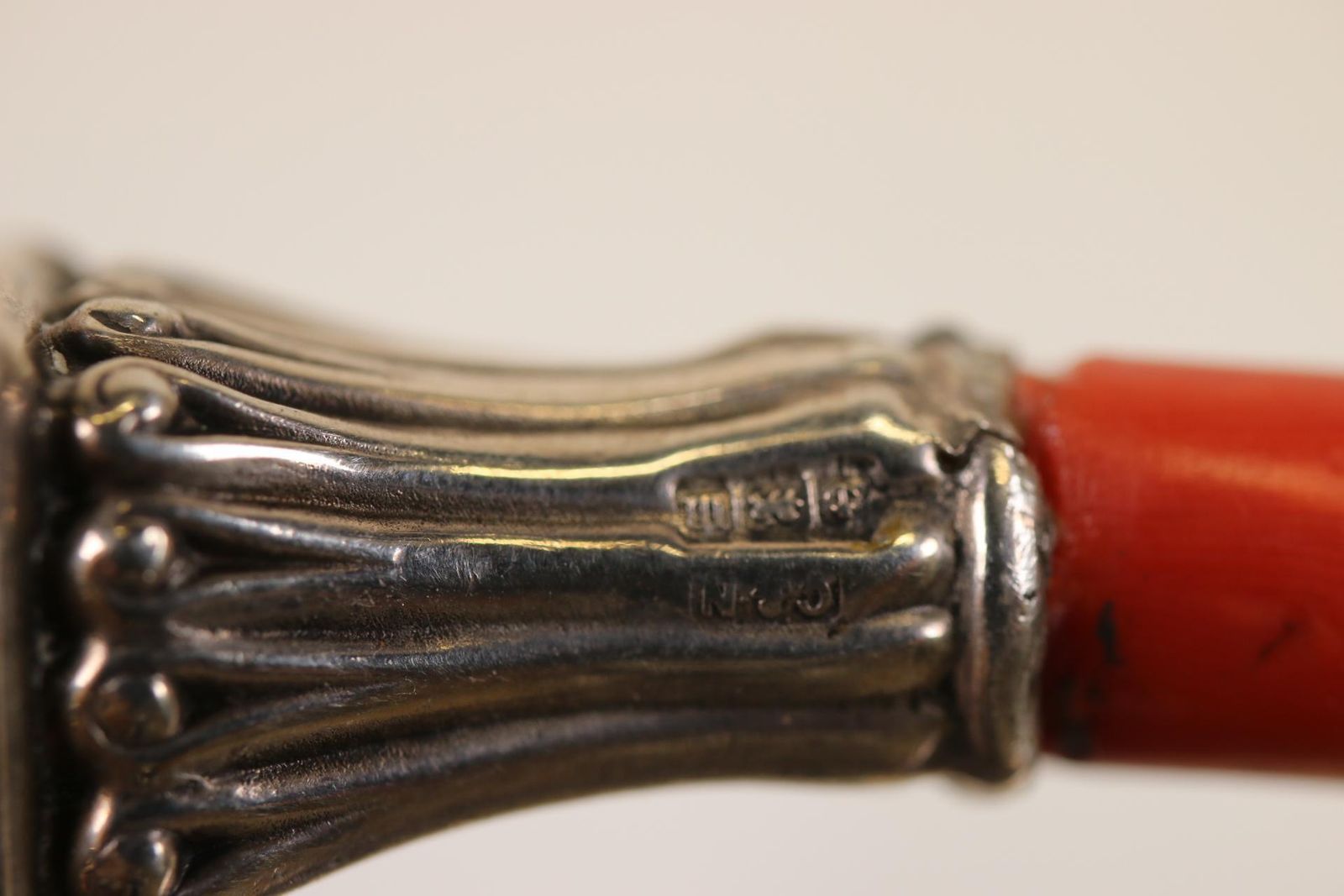 Silver Children's Rattle 1900 English Made Silver Rattle With Red Coral, 1900 photo for sale