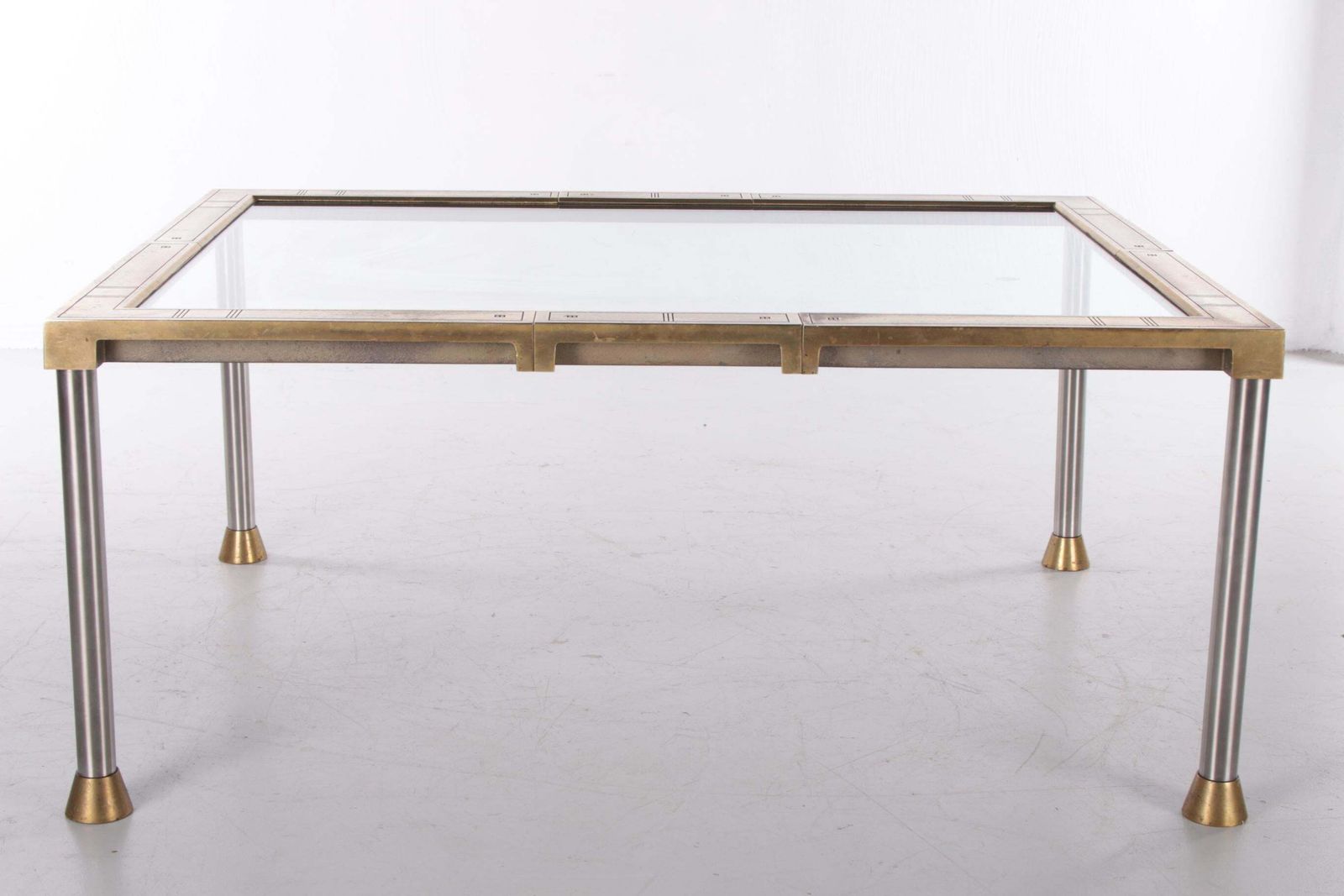 Very Rare Peter Ghyczy Brass And Glass Coffee Or Salon Table Rare Model 1970 photo vinterior