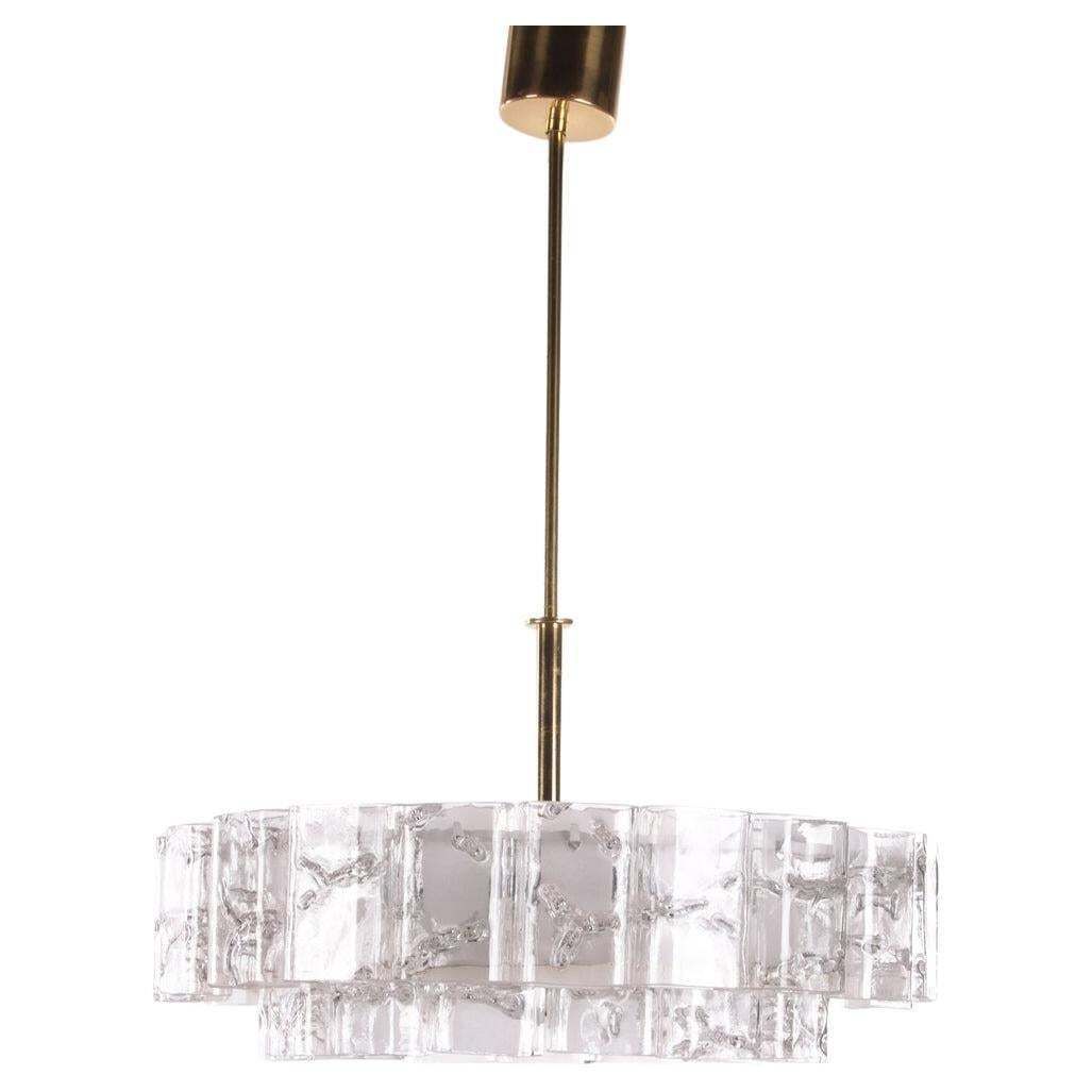 Doria Leuchten Mid Century Brass & Crystal Chandelier 1960 Set Off 2 Pice photo furniture