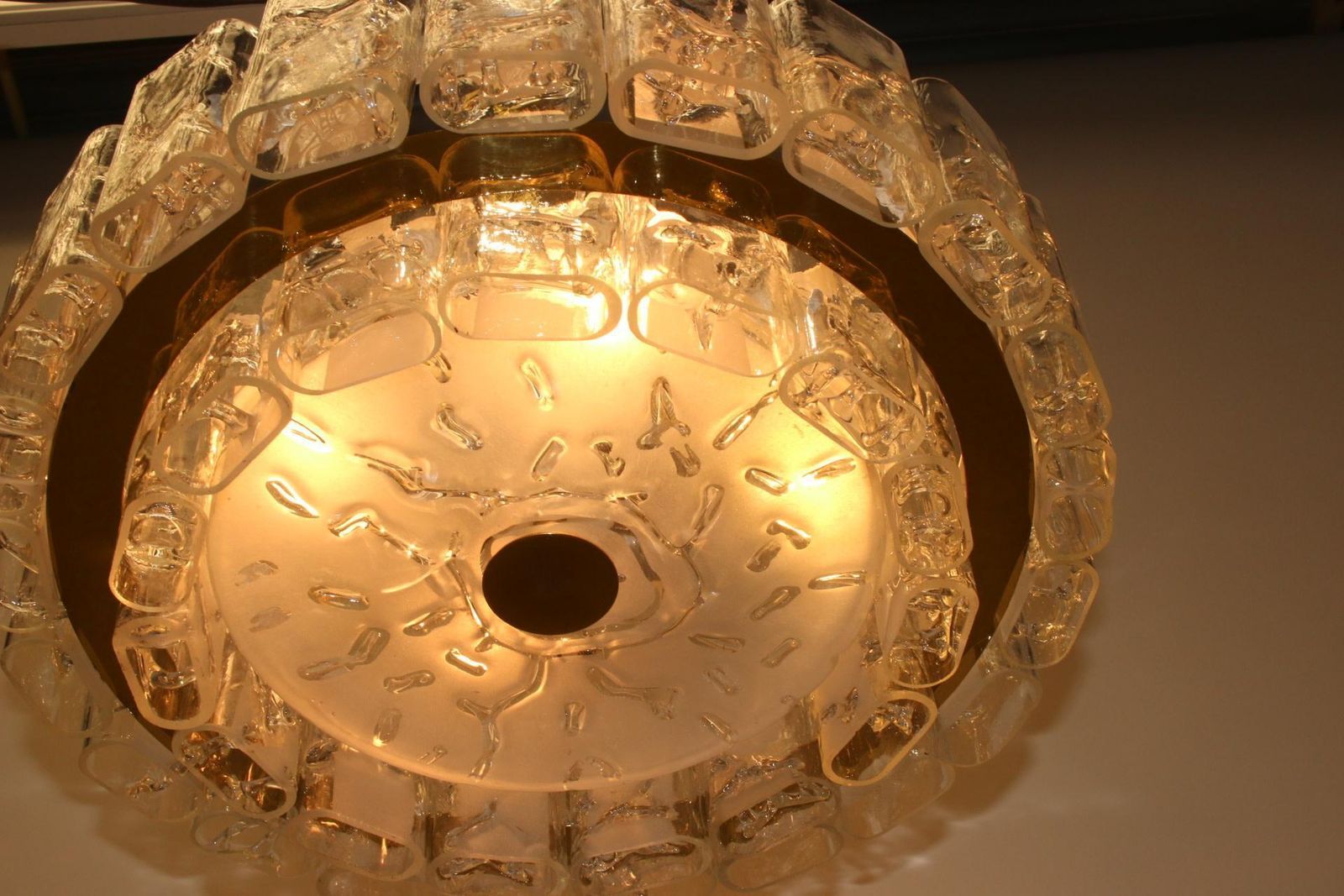 Doria Leuchten Mid Century Brass & Crystal Chandelier 1960 Set Off 2 Pice photo vintage