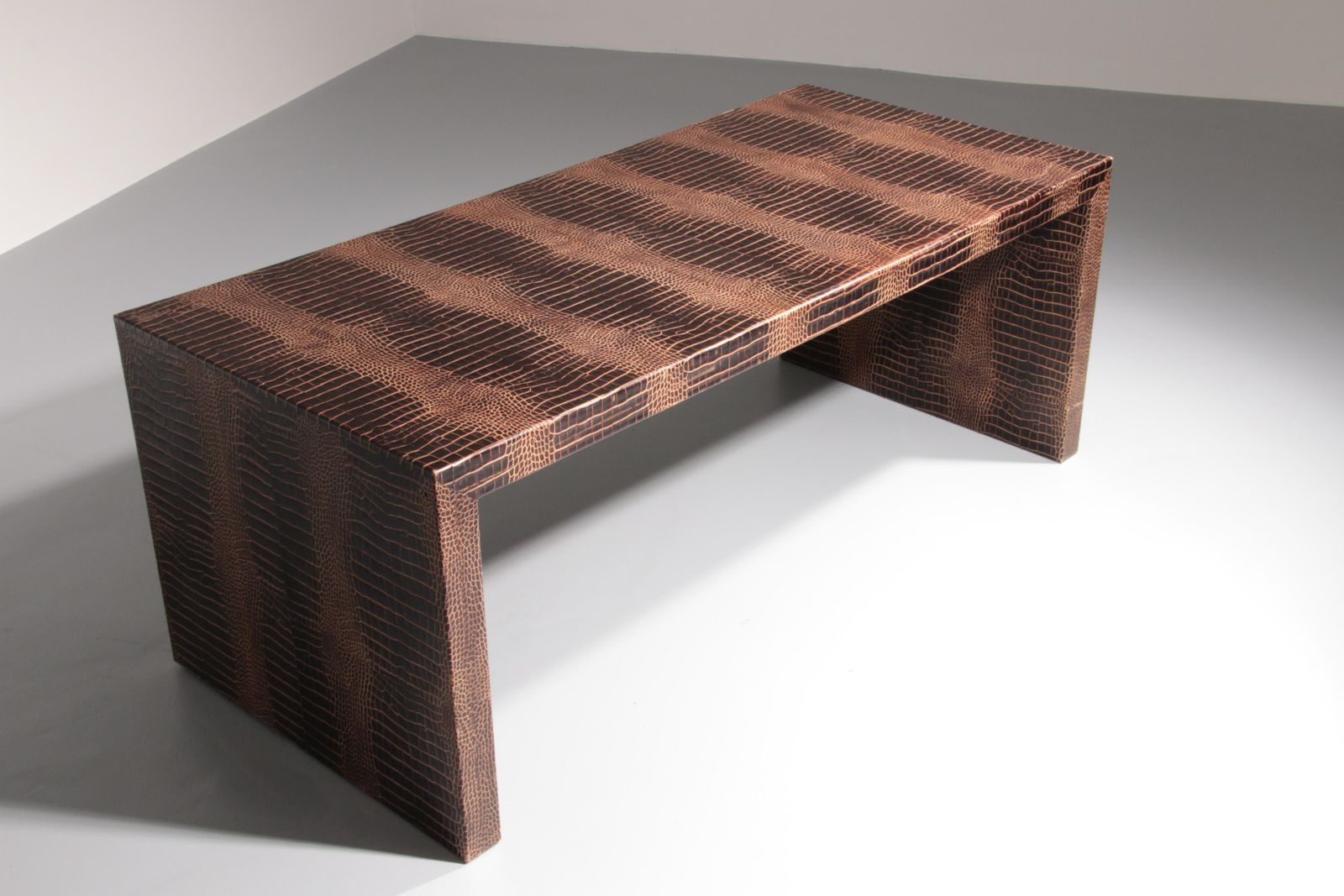 Philipp Plein Office Brown Desk In Split Leather With A Crocodile Skin Effect photo for sale