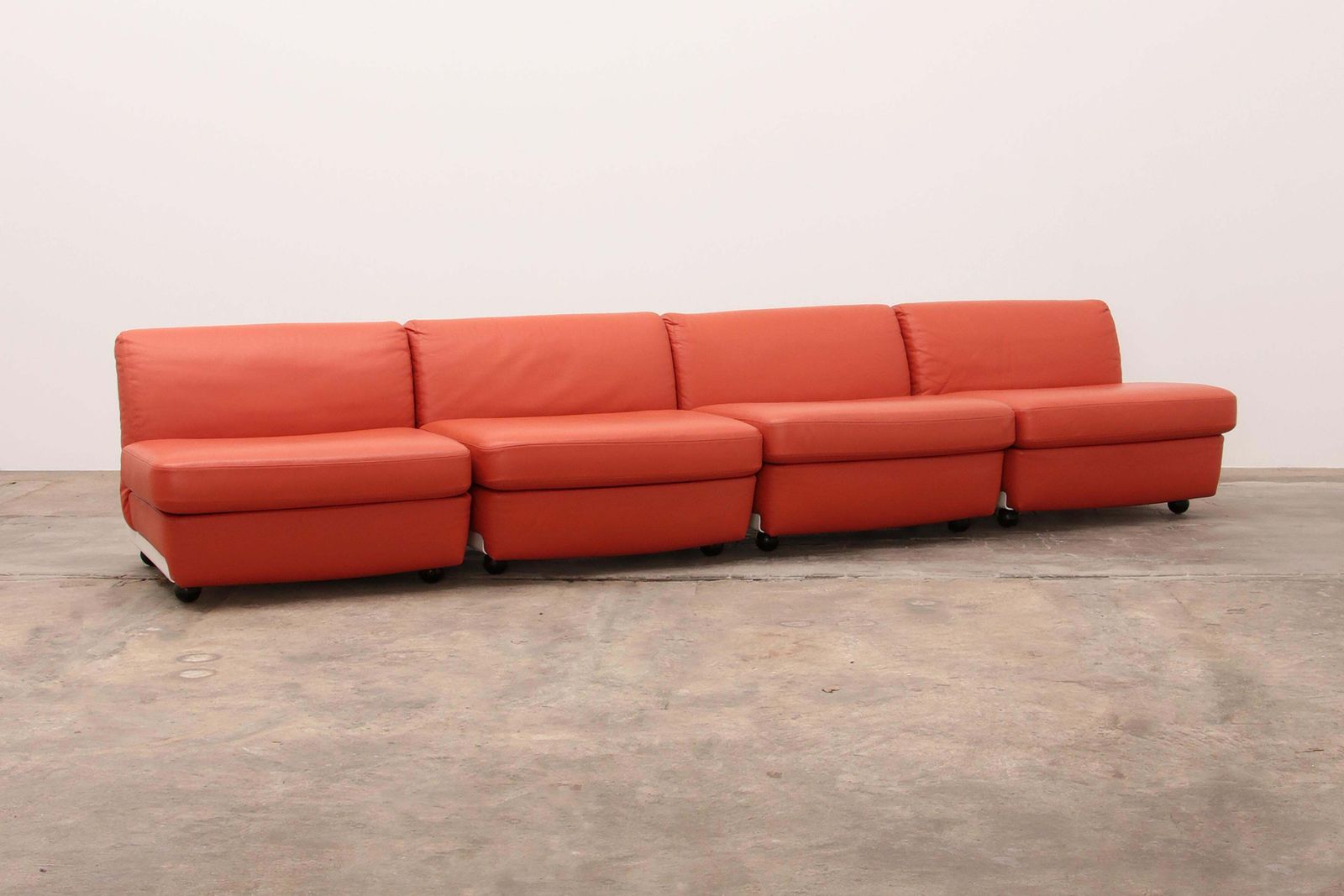 Amanta Modular Sofa In Orange Leather For C&B Italy, From Mario Bellini 1960s photo for sale