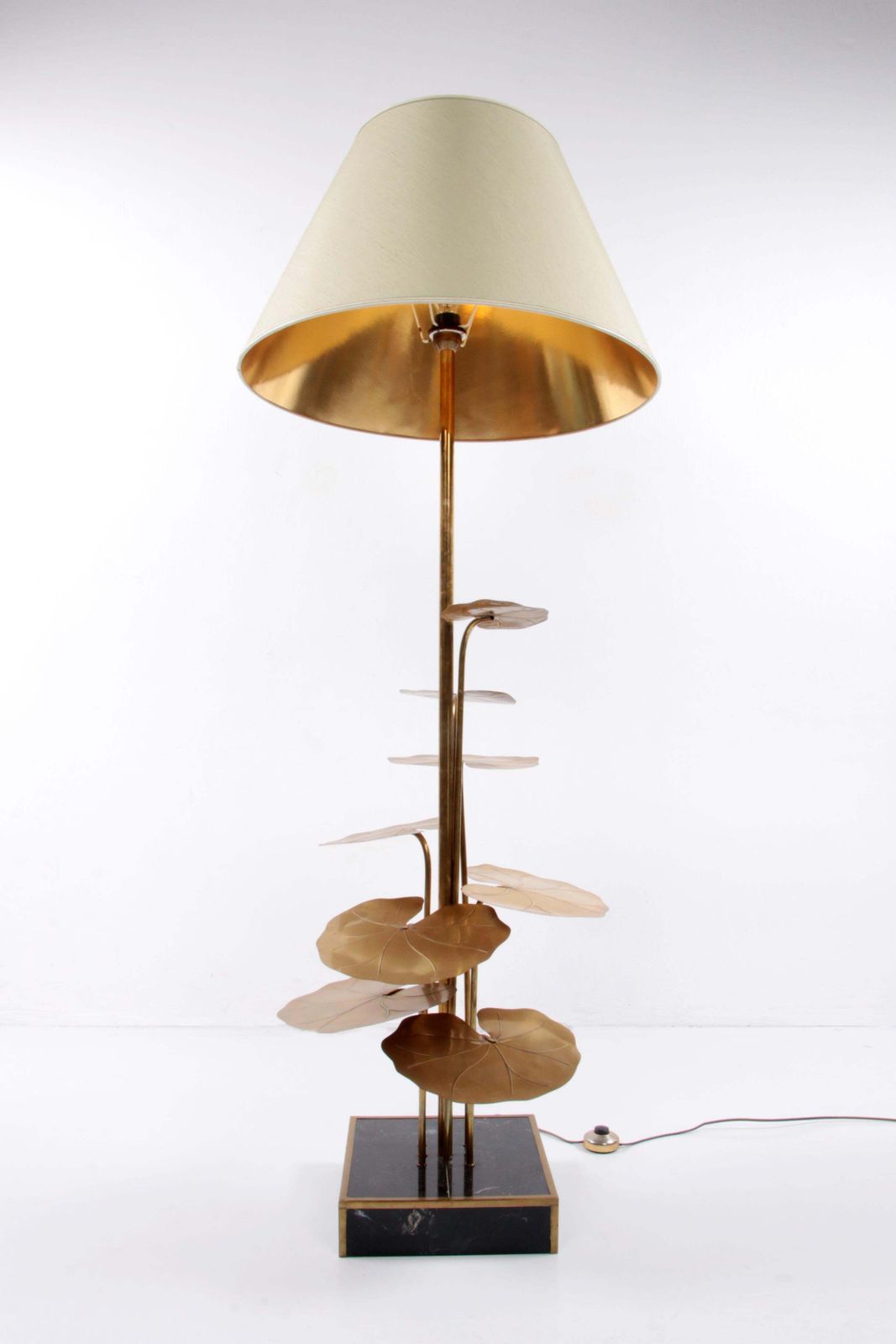 Maison Jansen Floor Lamp Of Gilded Brass With Marble Base, 1970 France photo Lighting