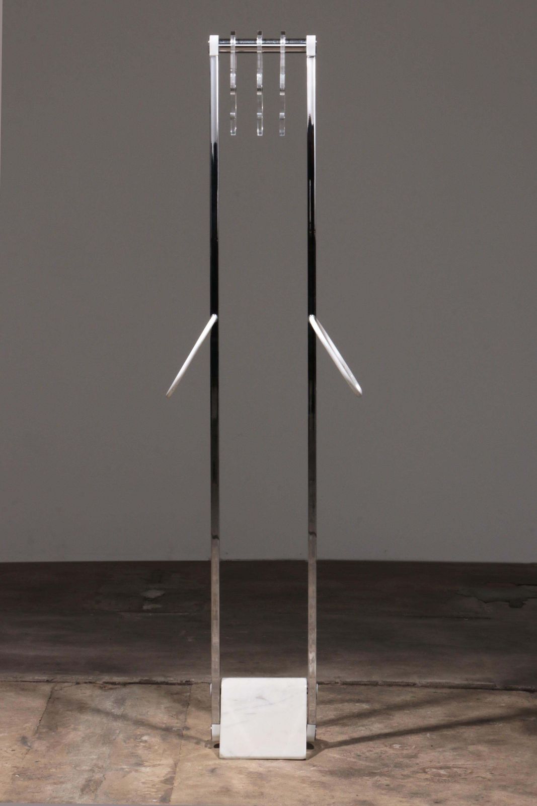 Italian Design Coat Rack With White Marble Base And Chrome Uprights, 1970 photo buy