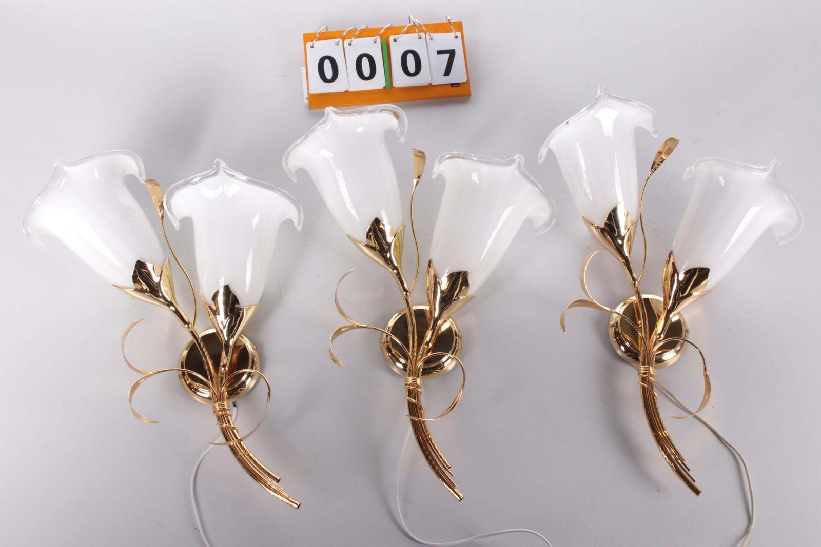 Tulip Glass Wall Lamps Italian Design 24 Ct Gold Plate  1970 photo for sale