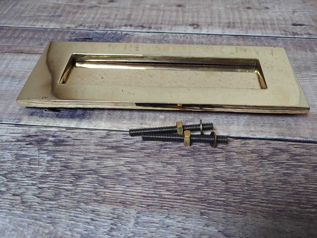 Polished Brass Door Letter Plate, Heavy Brass Mail Box Slot photo for sale