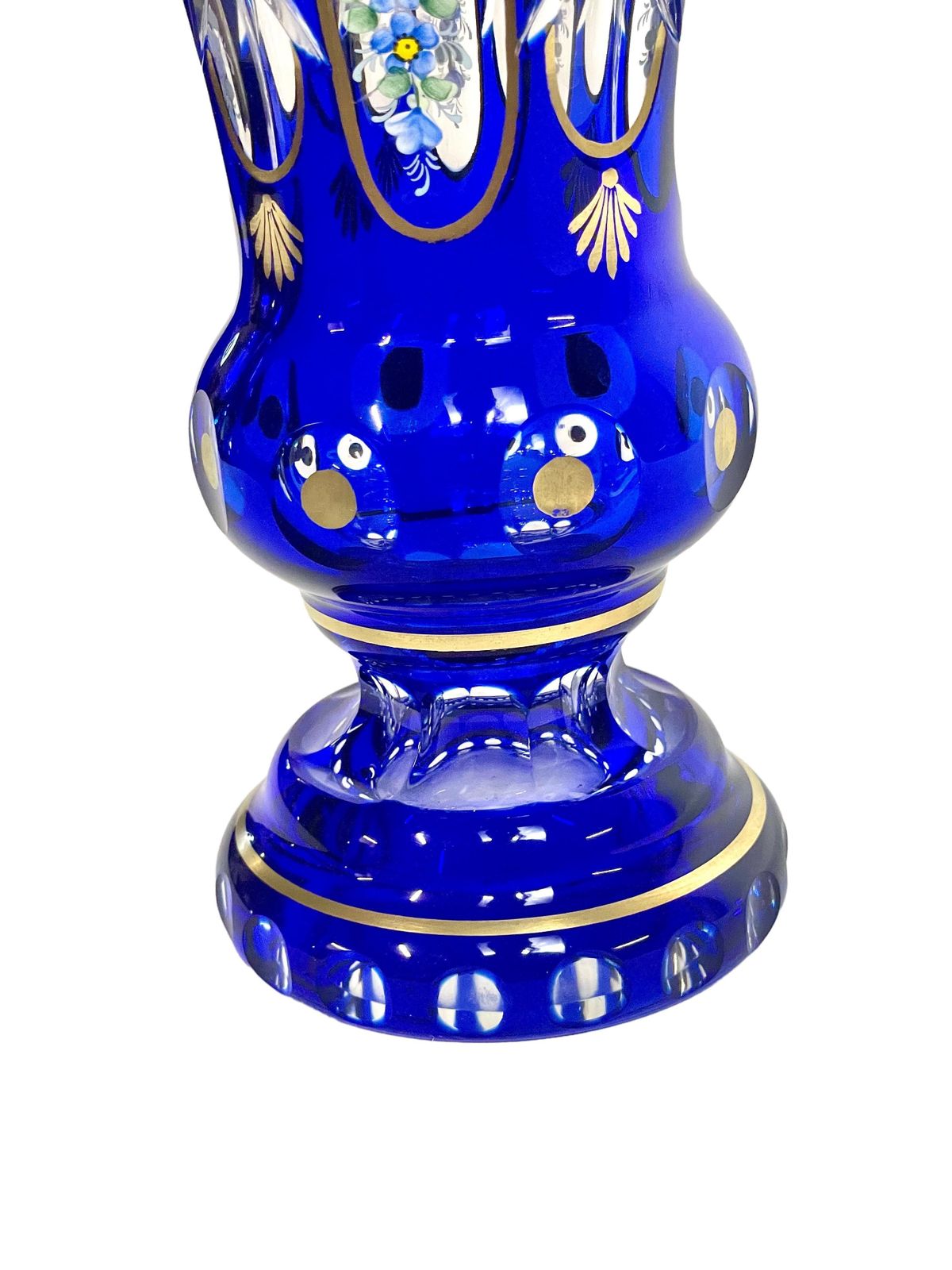 Vintage French Cobalt Blue Crystal Overlay Footed Vase photo furniture