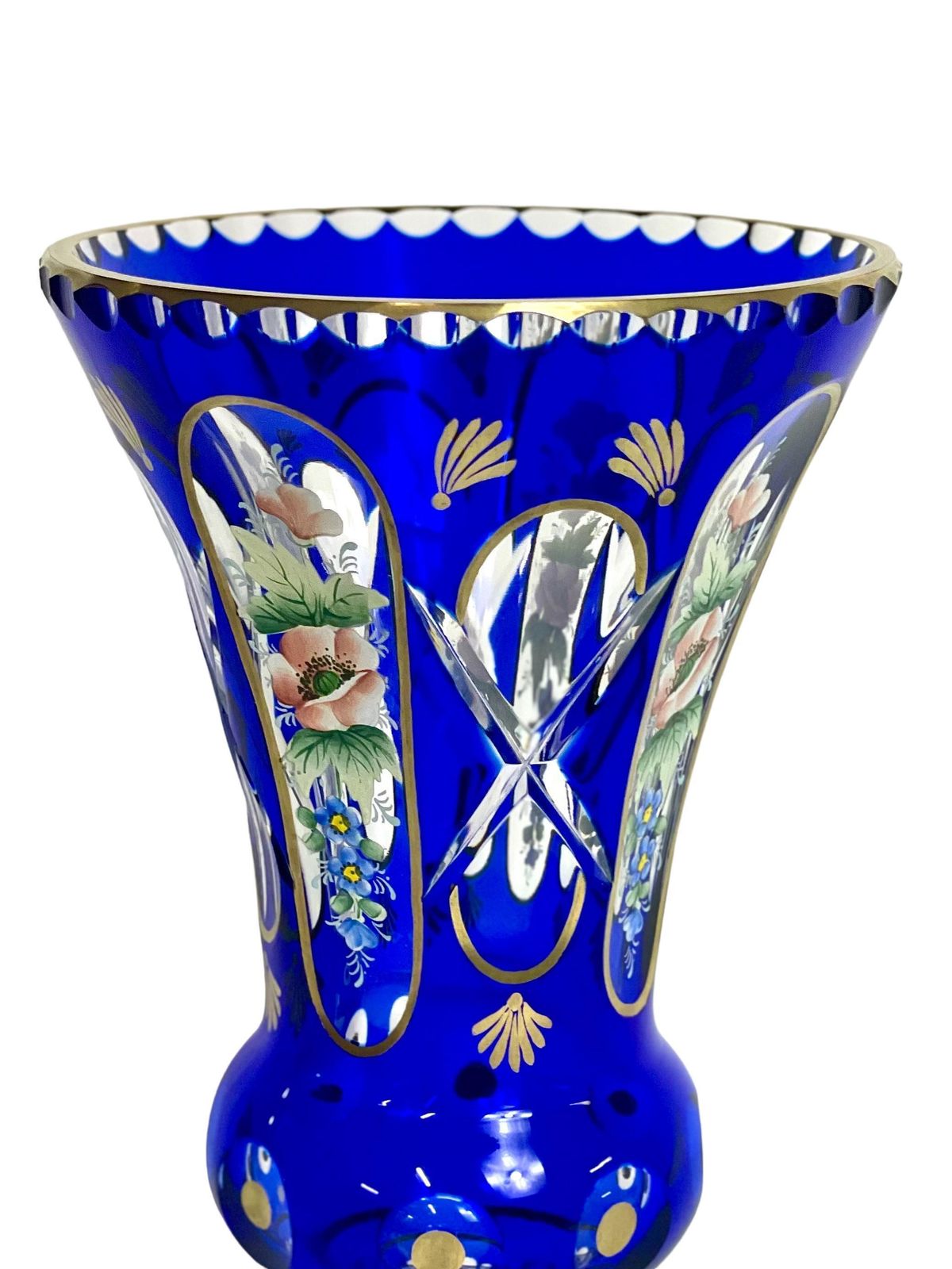 Vintage French Cobalt Blue Crystal Overlay Footed Vase photo 449.0