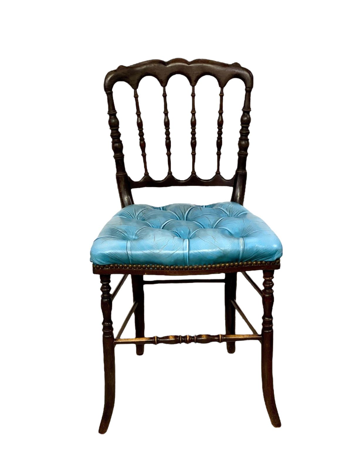 Pair Of Napoleon III Side Chairs With Blue Leather Upholstery photo furniture