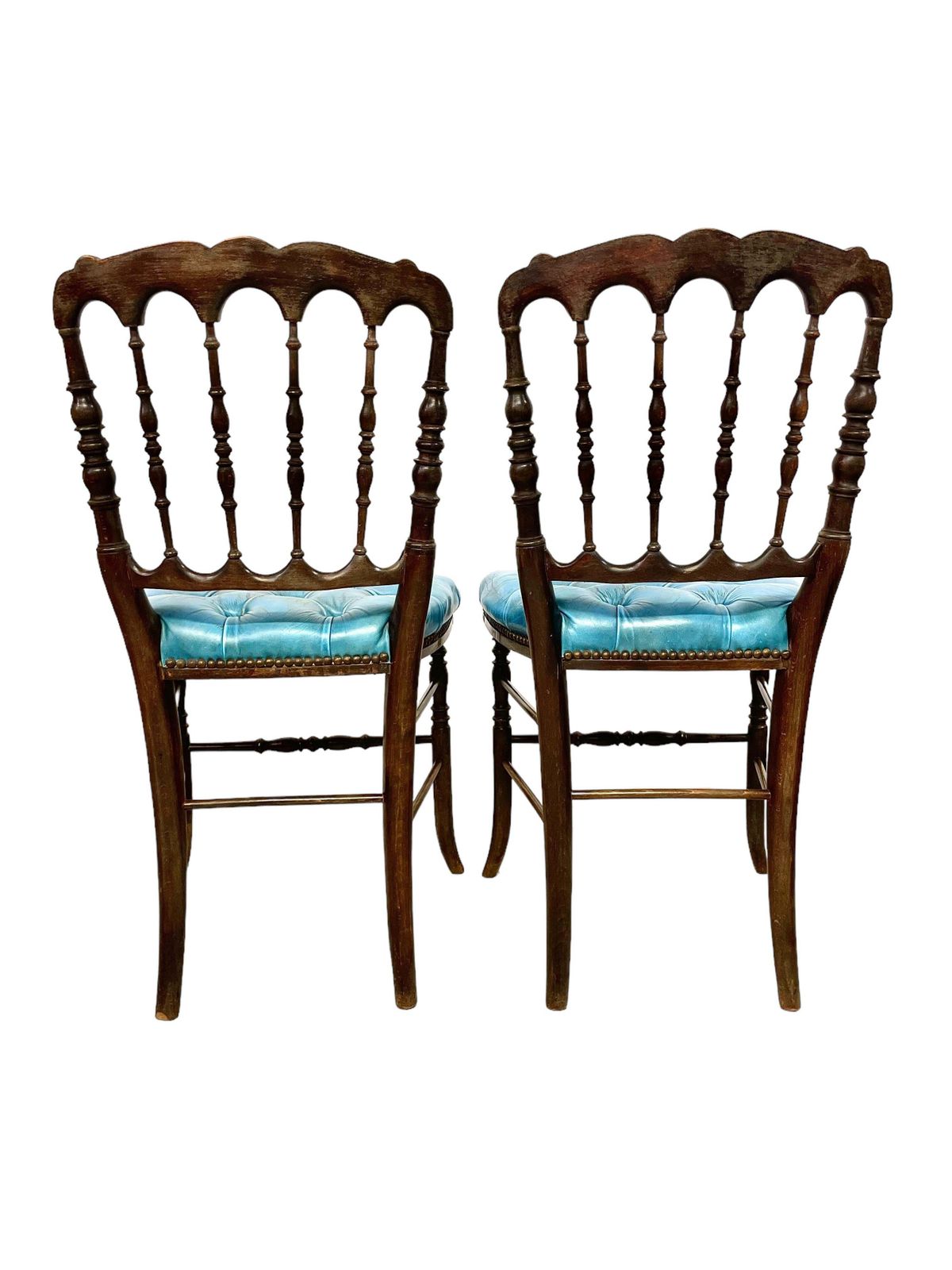 photo for sale Pair Of Napoleon III Side Chairs With Blue Leather Upholstery