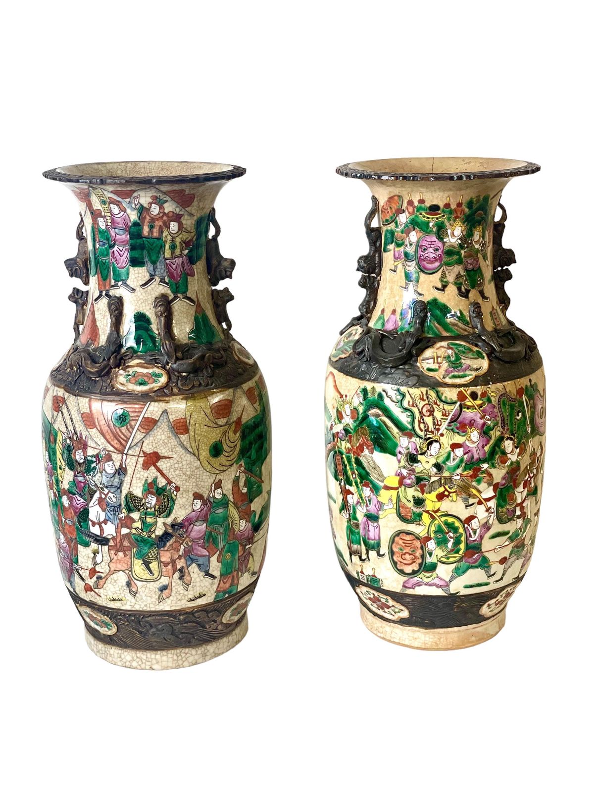 Pair Of Chinese Baluster Vases In Nanjing Crackle Glaze photo for sale
