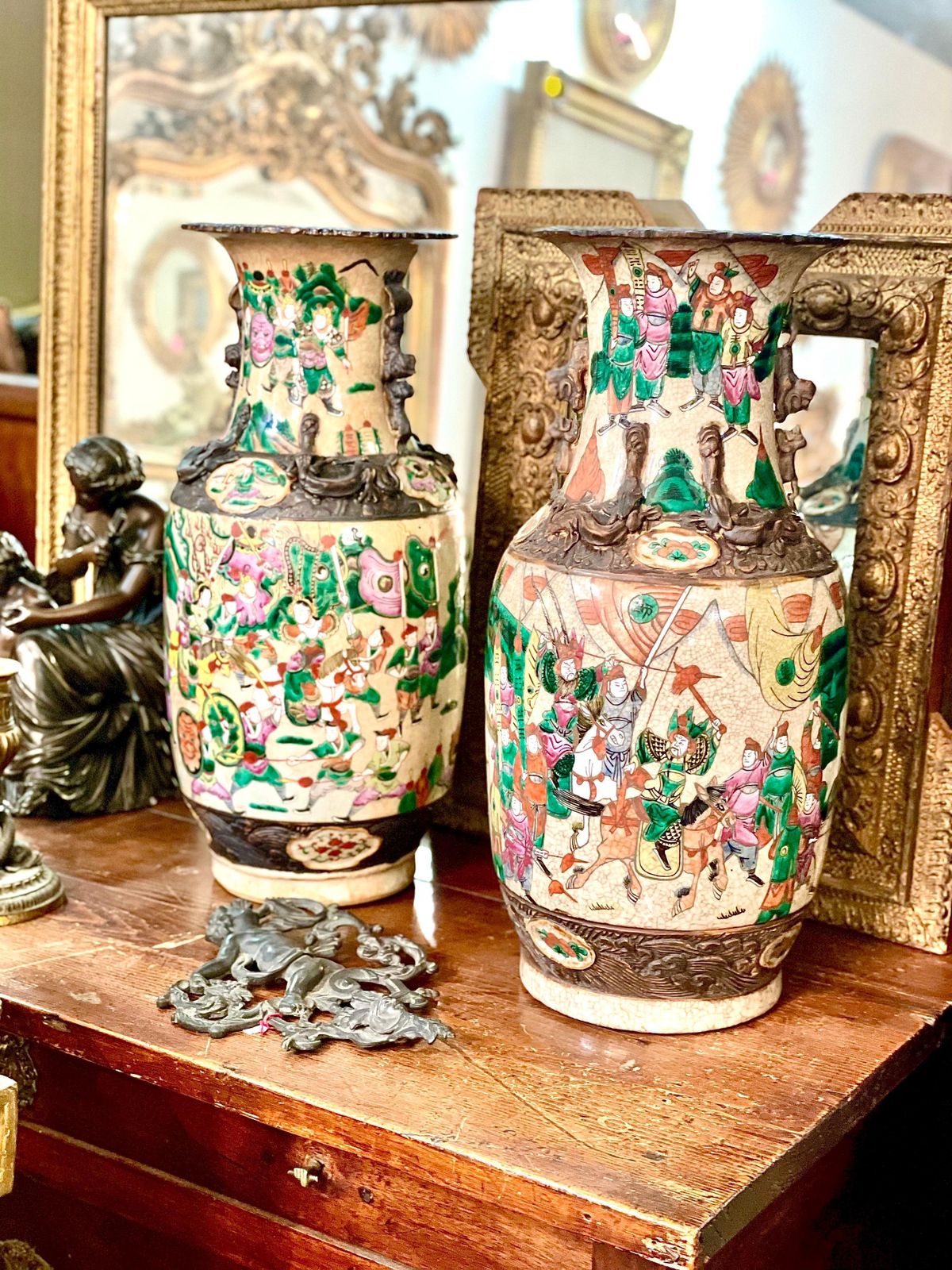 Pair Of Chinese Baluster Vases In Nanjing Crackle Glaze photo vintage