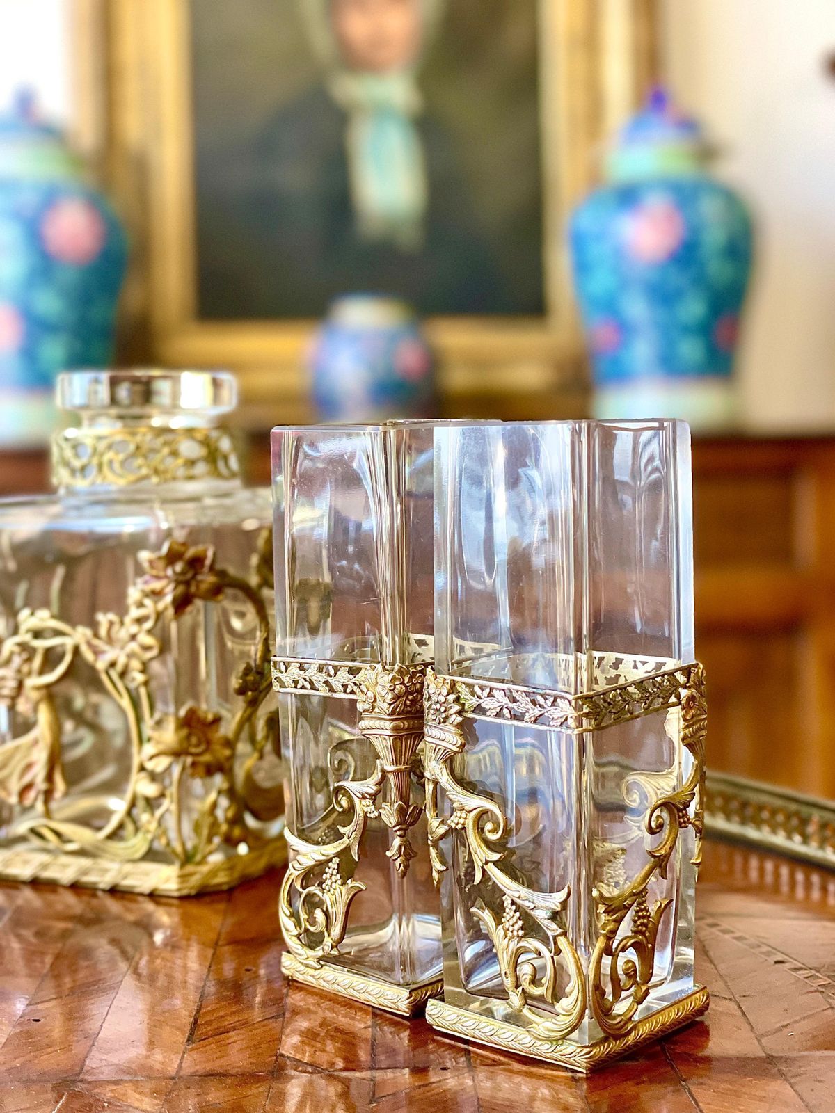 1900s Pair Of Empire Style Petite Gilt Vases photo vintage