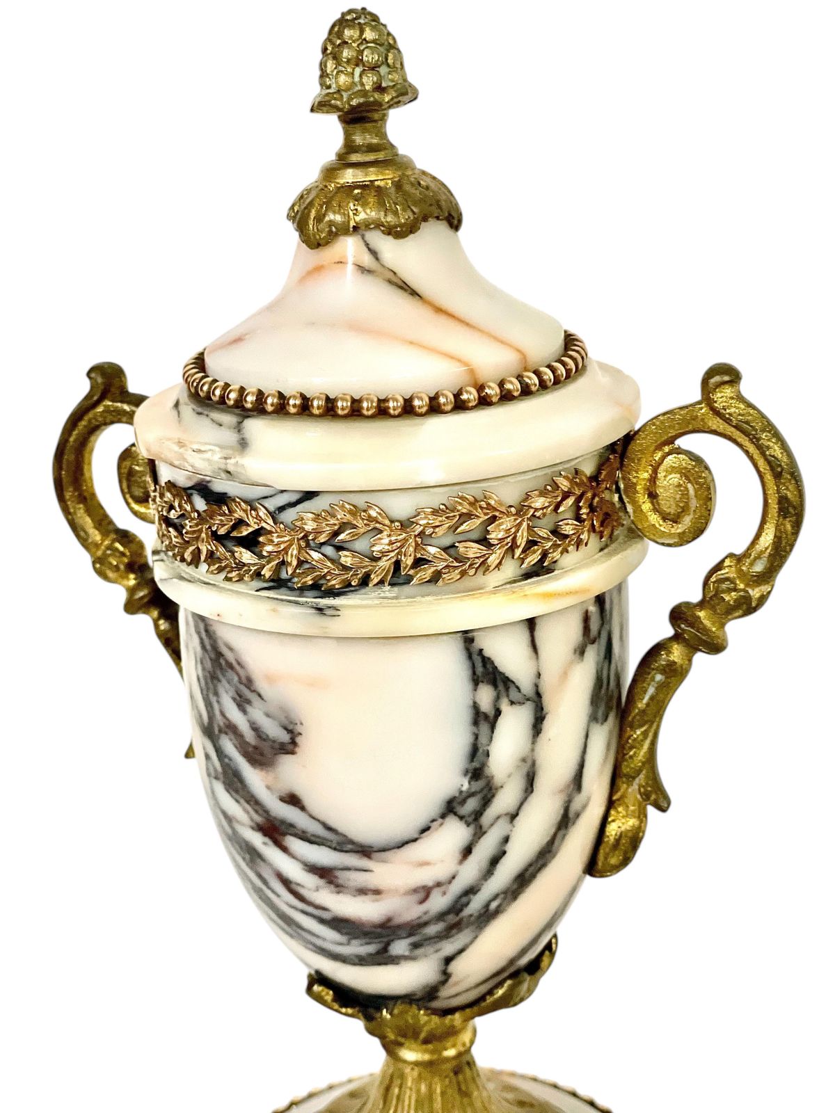 photo for sale Pair Of 19th Century Gilt Bronze And Marble Cassolettes Or Urns
