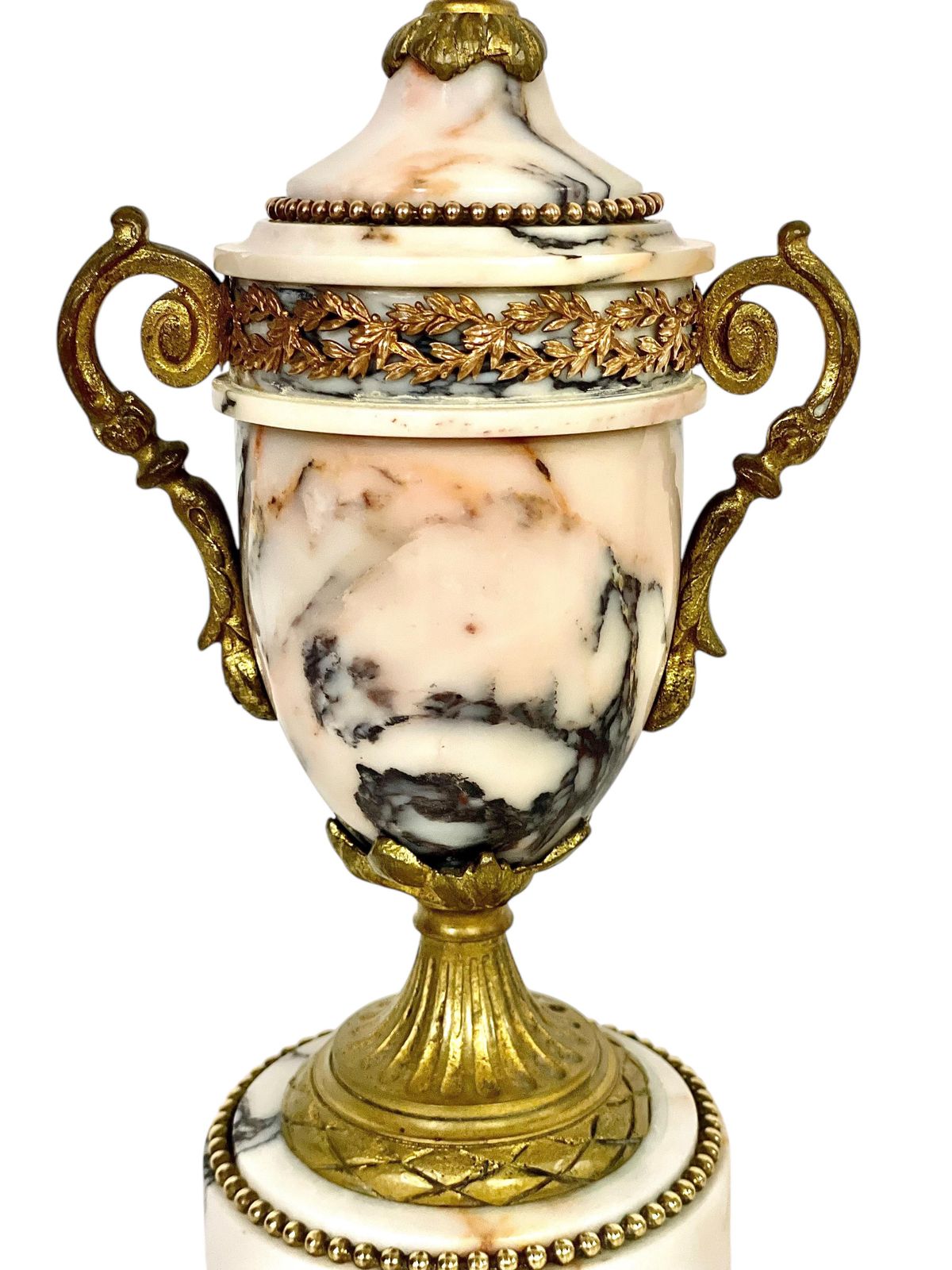 photo buy Pair Of 19th Century Gilt Bronze And Marble Cassolettes Or Urns