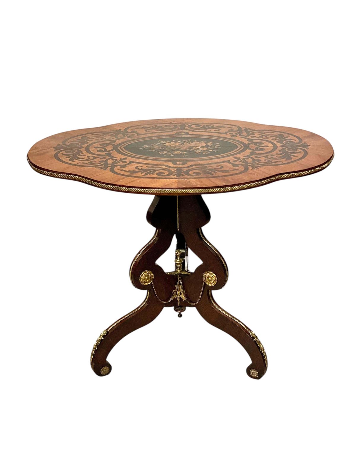 Napoléon III Period Marquetry Table With Gilded Brass Ornaments photo vinterior