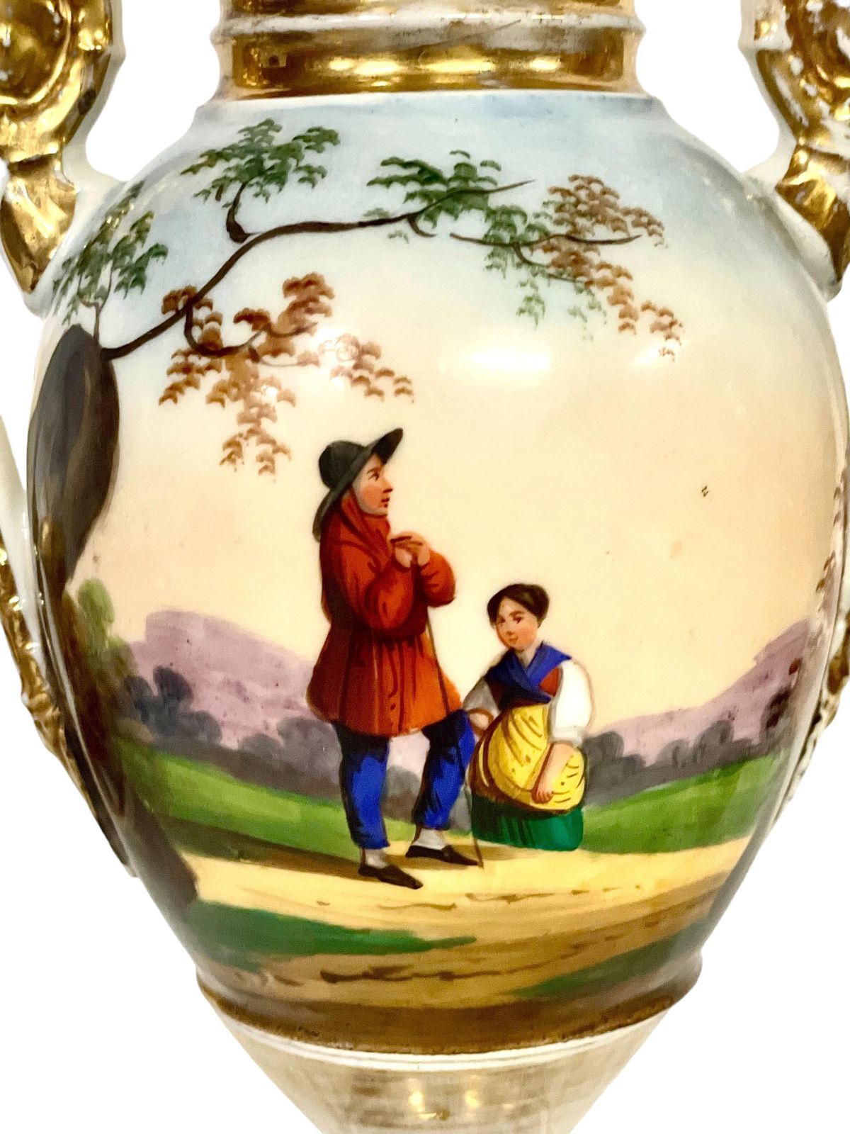 19th Century Pair Of Hand Painted Paris Porcelain Urns photo vinterior