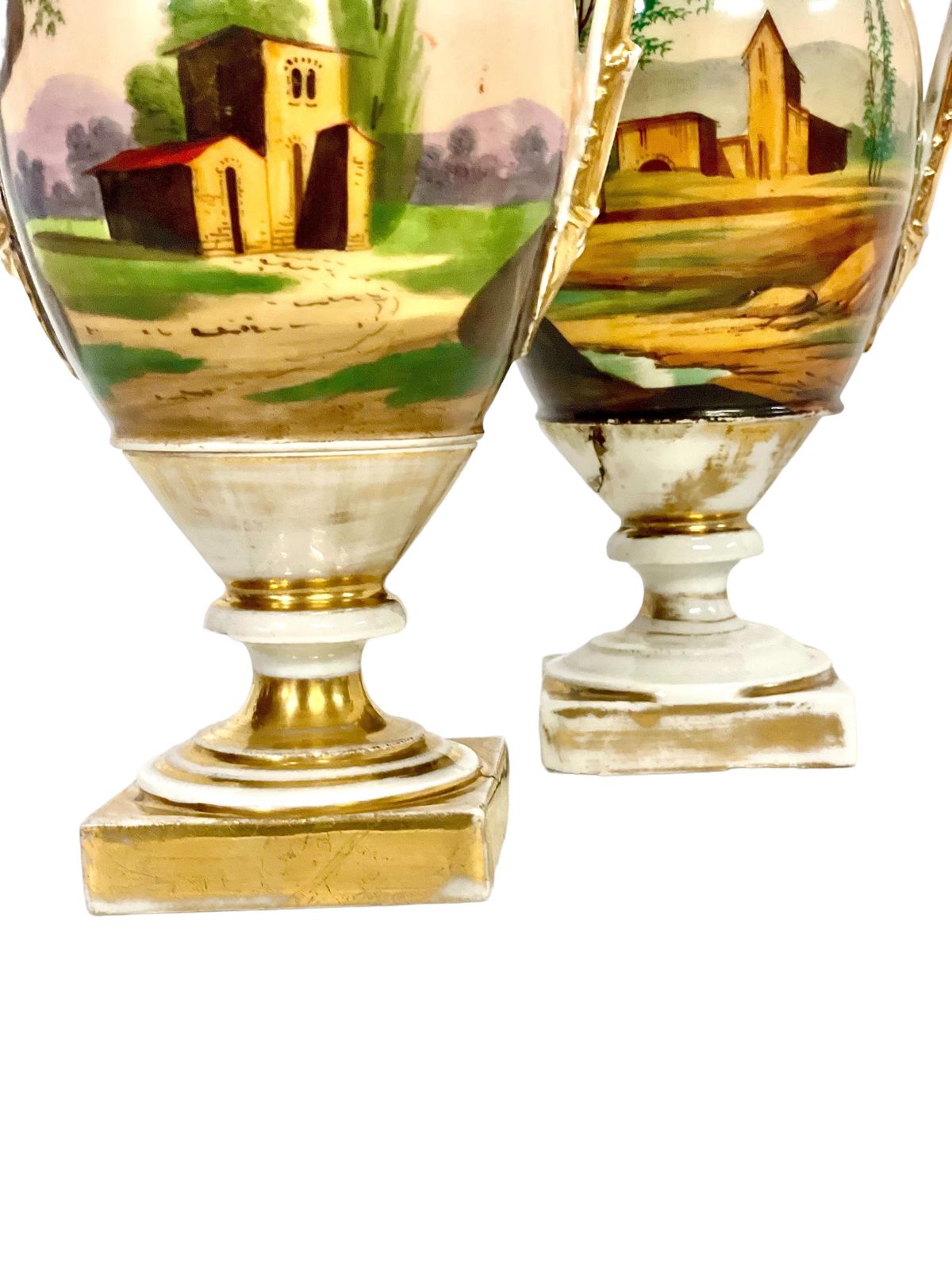 photo for sale 19th Century Pair Of Hand Painted Paris Porcelain Urns
