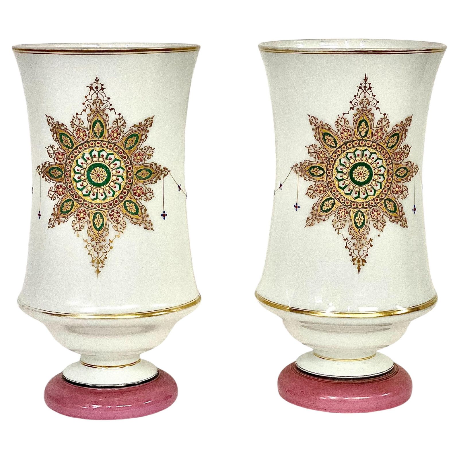 19th Century Pair Of Tall Opaline Vases