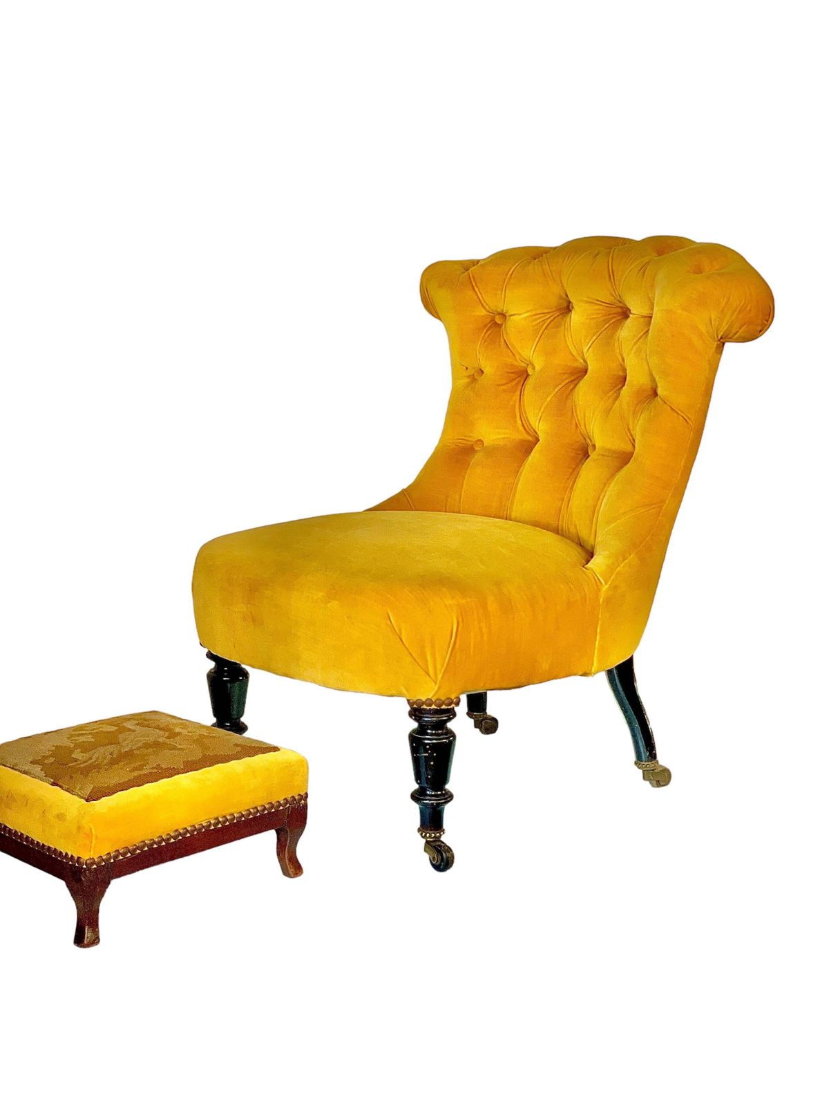 1860s French Fireside Chair And Matching Footstool photo vintage