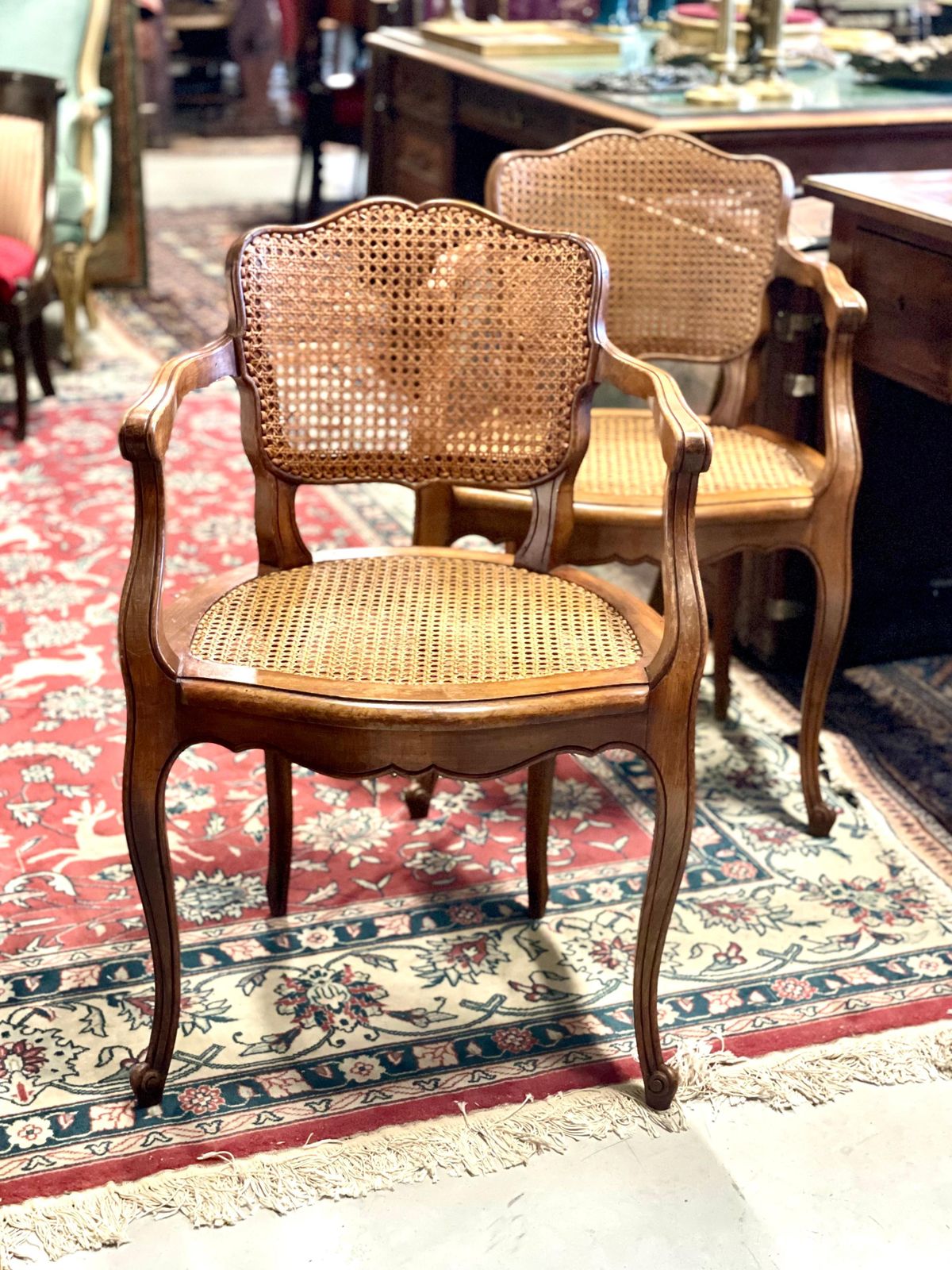 photo furniture Early 20th Century Pair Of Louis XV Style Caned Fauteuils